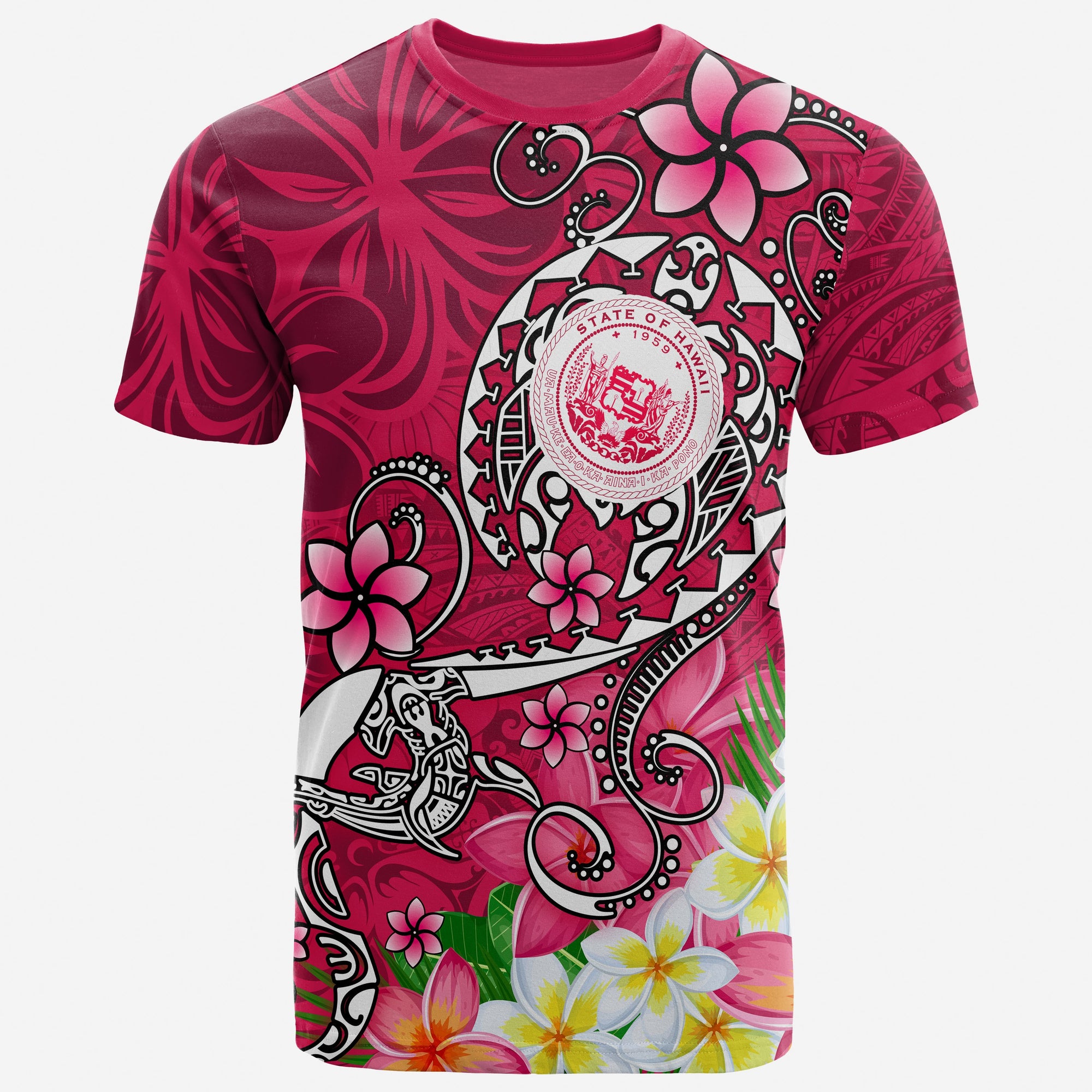 Hawaii Polynesian T Shirt Hawaii Seal With Turtle Plumeria (Pink) Unisex Pink - Polynesian Pride