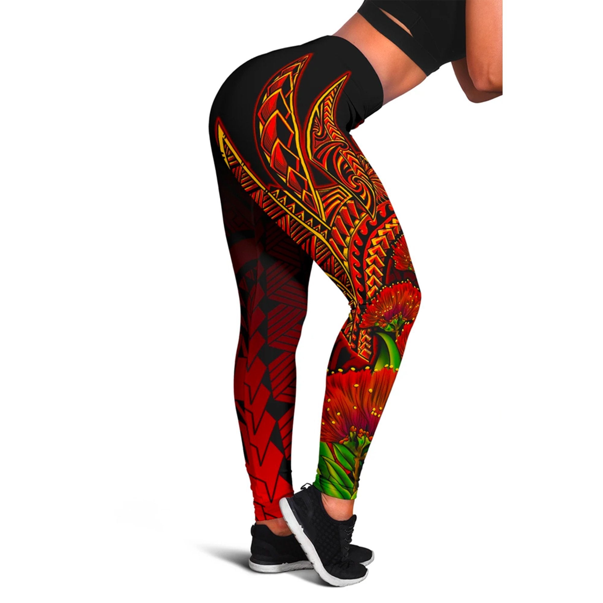 Polynesian Hawaii Personalised Women's Leggings - Ohia Lehua Red - Polynesian Pride