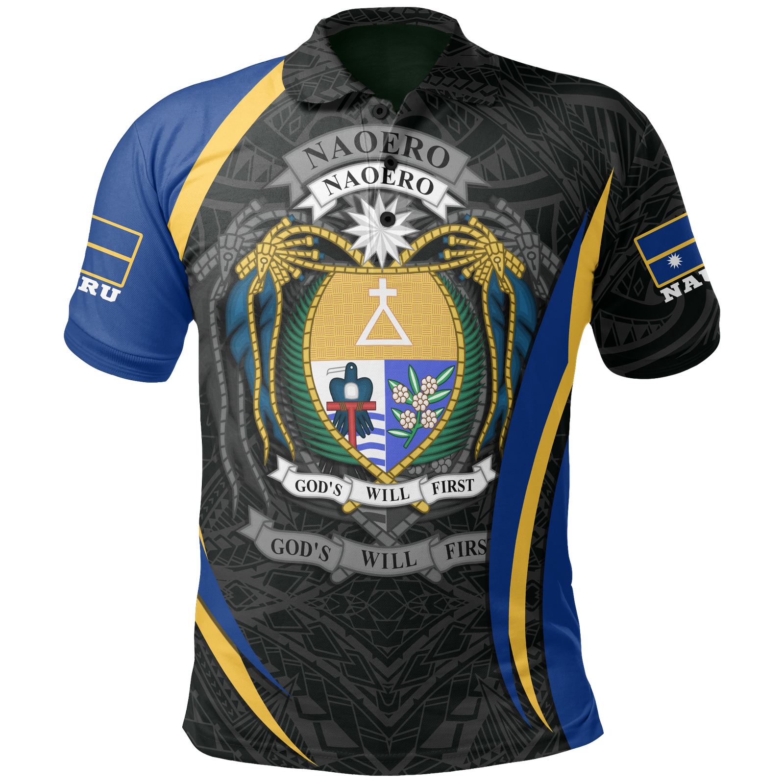 Nauru Polo Shirt Nauru Flag Coat Of Arms (Original) Unisex Black - Polynesian Pride
