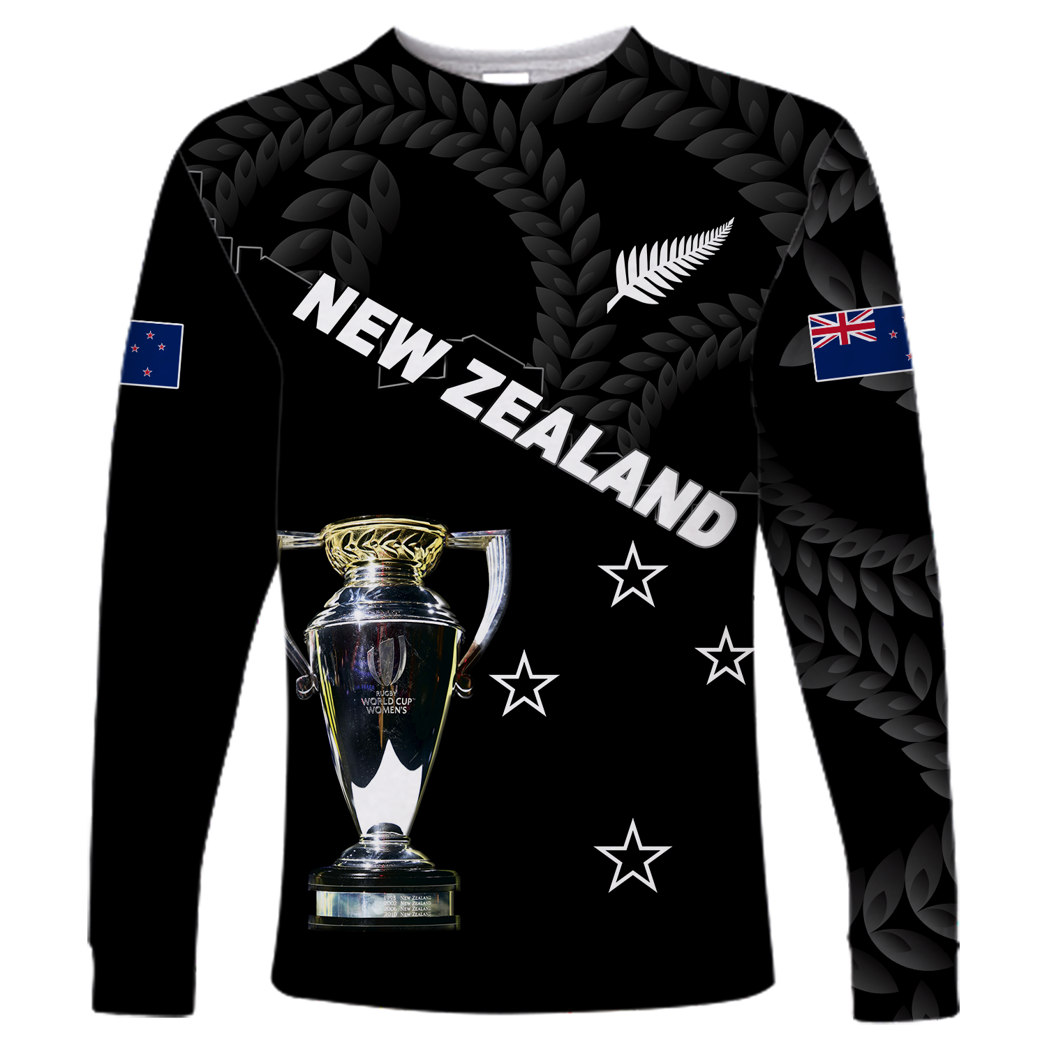 (Custom Personalised) New Zealand Champions Rugby 2022 Long Sleeve Shirt - LT12 Unisex Black - Polynesian Pride