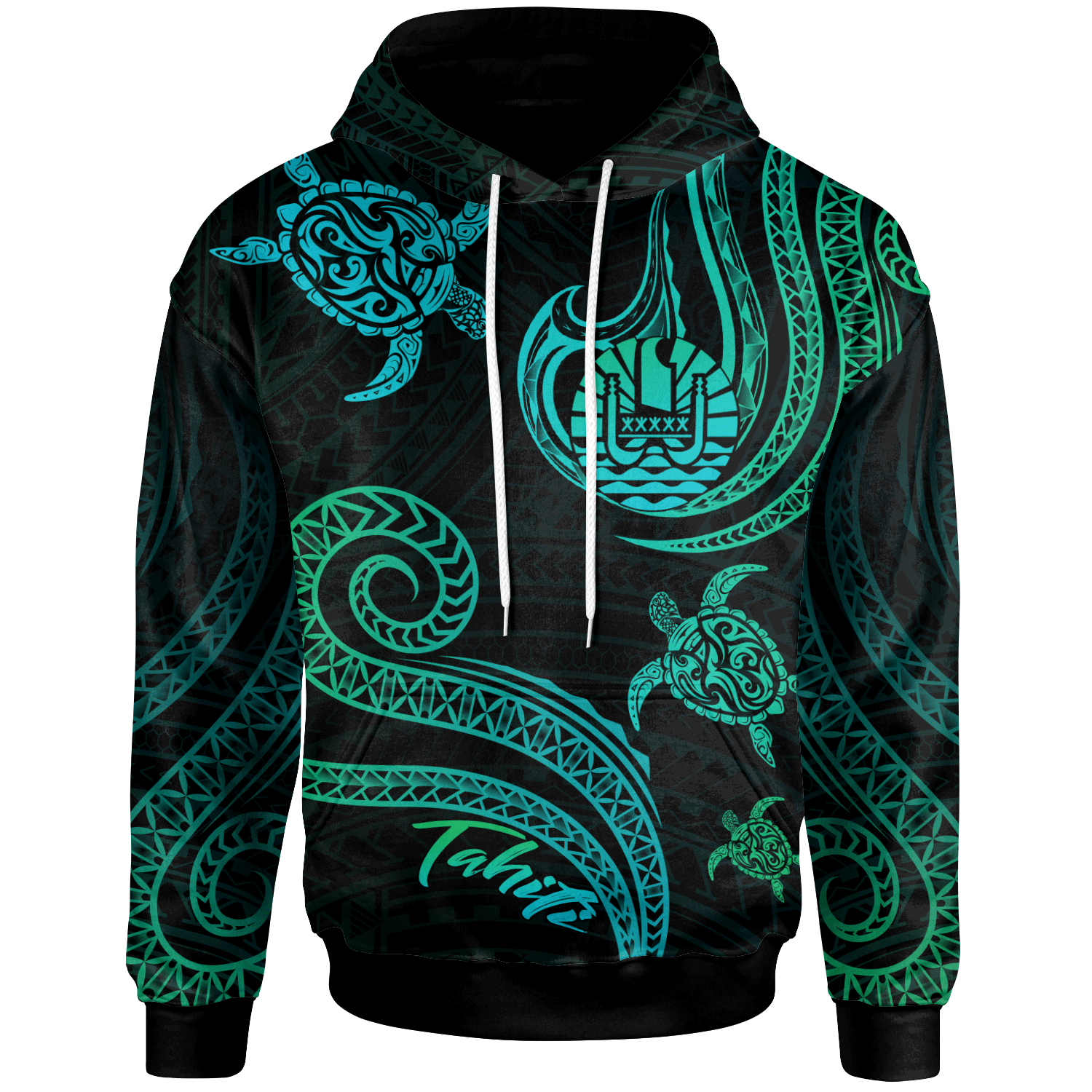 Tahiti Hoodie Polynesian Turtle With Pattern Unisex Blue Green - Polynesian Pride