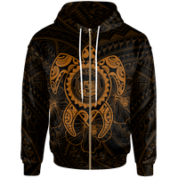 Hawaii Polynesian Zip up Hoodie Vintage Polynesian Turtle (Golden) Unisex Golden - Polynesian Pride