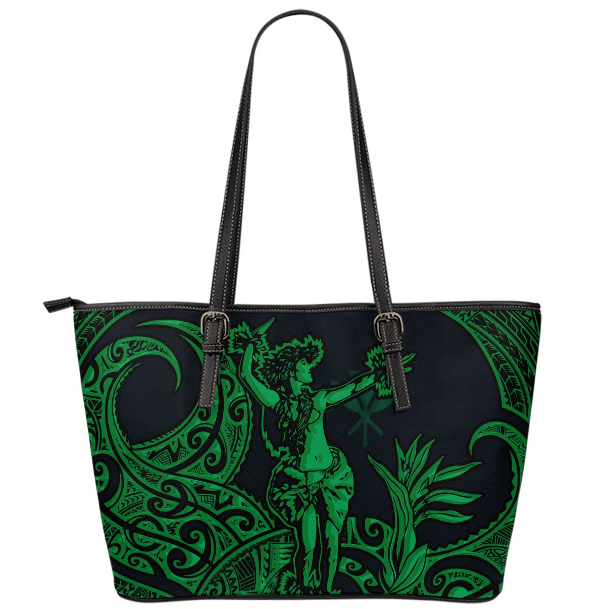 Polynesian Hawaii Leather Tote Bag - Hula Girl Green Green - Polynesian Pride