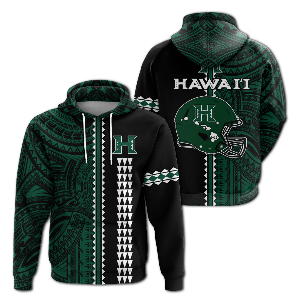 Hawaii Kakau Warrior Football Hoodie Rainbow LT12 Unisex Green - Polynesian Pride