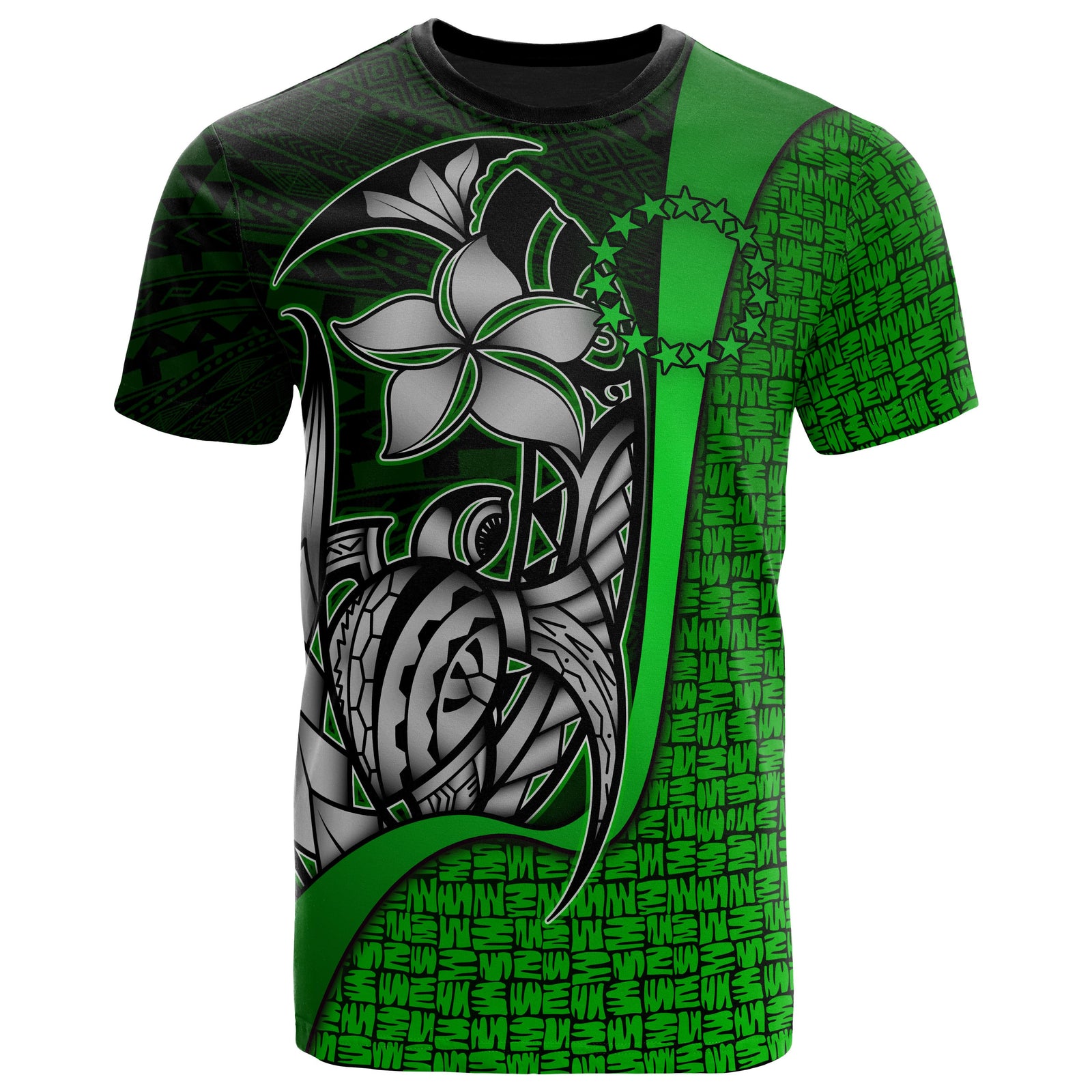 Cook Islands Polynesian T Shirt Green Turtle with Hook Unisex GREEN - Polynesian Pride
