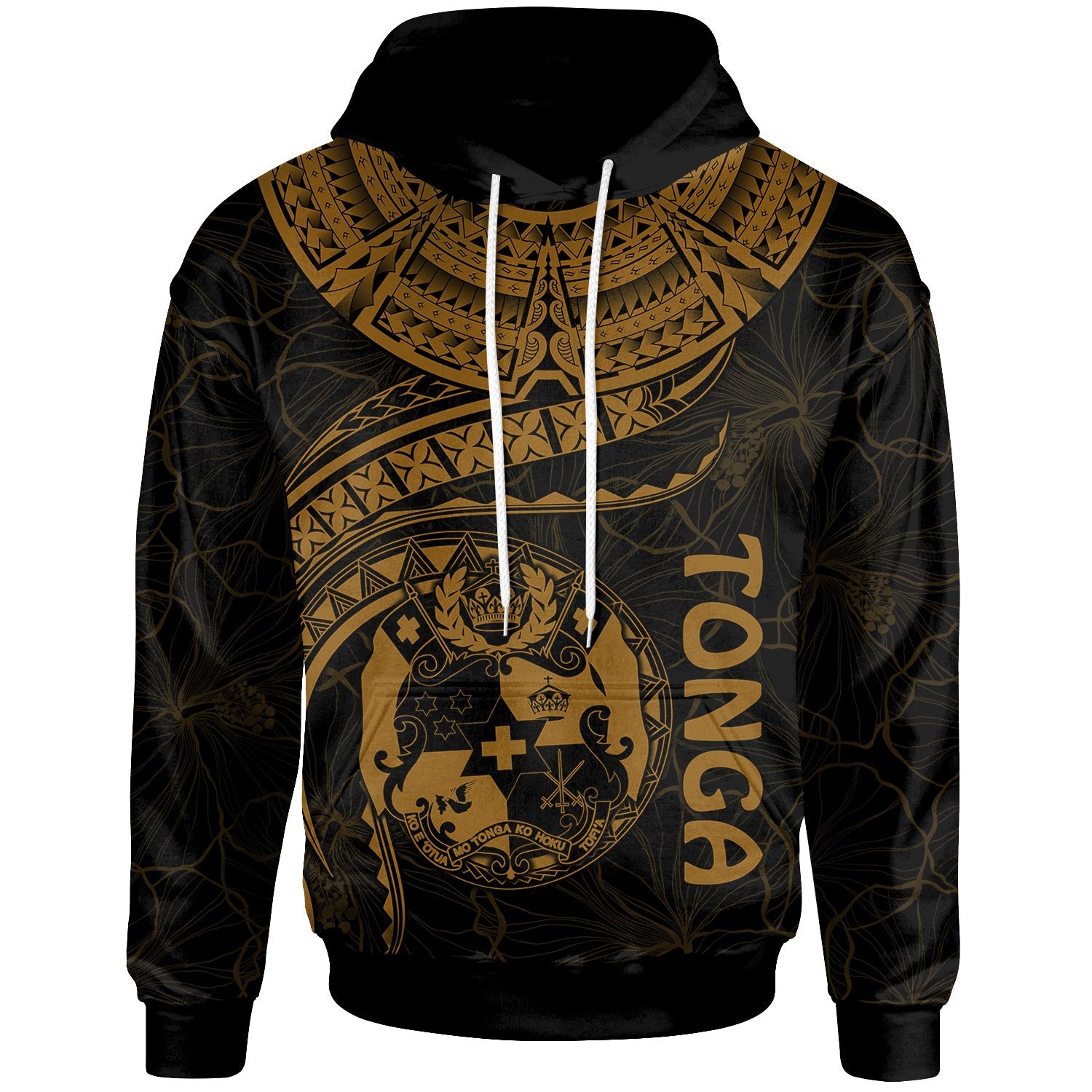 Tonga Polynesian Hoodie Tonga Waves (Golden) Unisex Black - Polynesian Pride