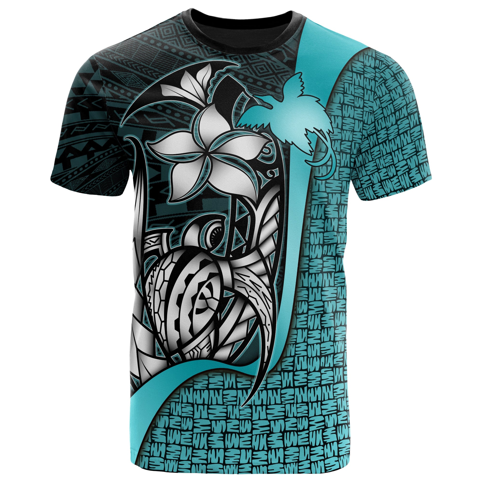 Papua New Guinea Polynesian T Shirt Turquoise Turtle with Hook Unisex TURQUOISE - Polynesian Pride