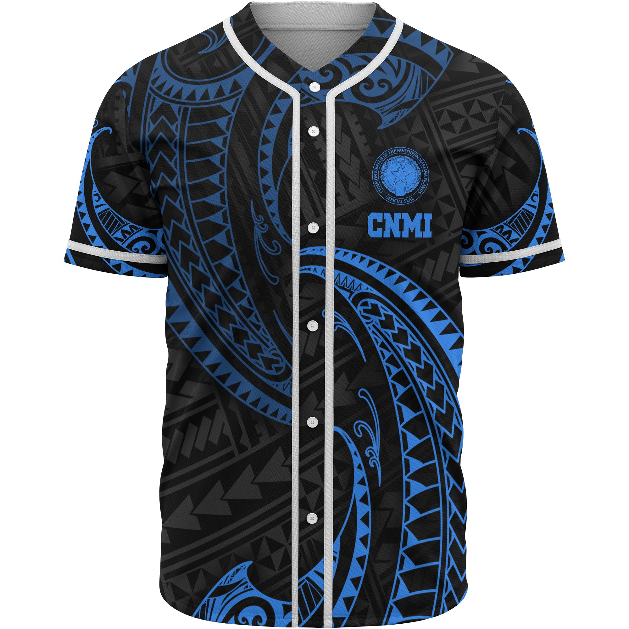 Northern Mariana Islands Polynesian Baseball Shirt - Blue Tribal Wave Unisex Blue - Polynesian Pride