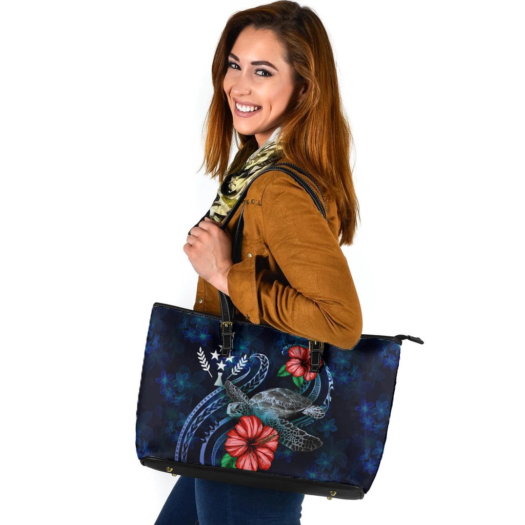 Kosrae Polynesian Leather Tote - Blue Turtle Hibiscus Blue - Polynesian Pride