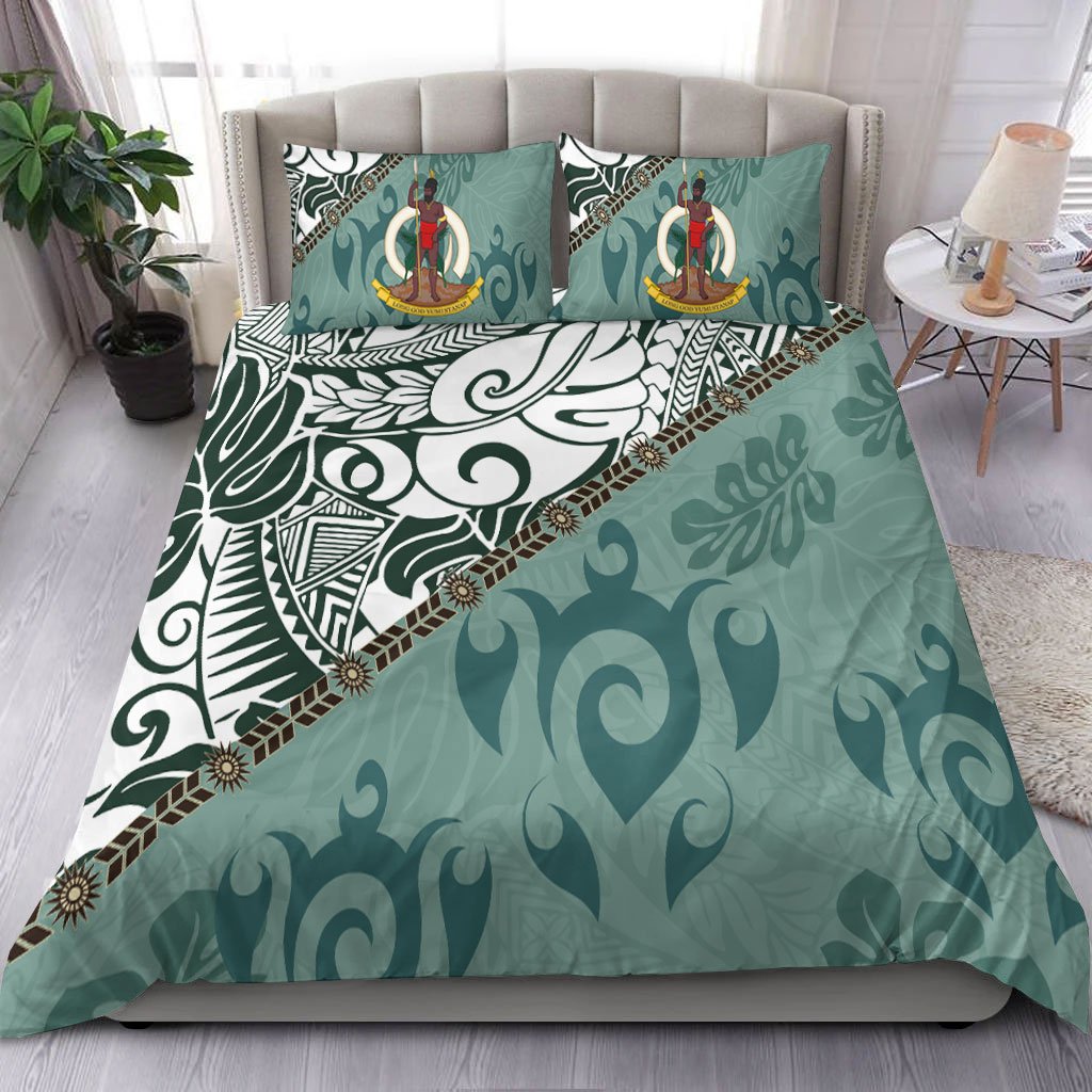 Vanuatu Bedding Set - Leaves And Turtles Green - Polynesian Pride