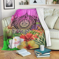 Fiji Polynesian Premium Blanket - Manta Ray Tropical Flowers - Polynesian Pride