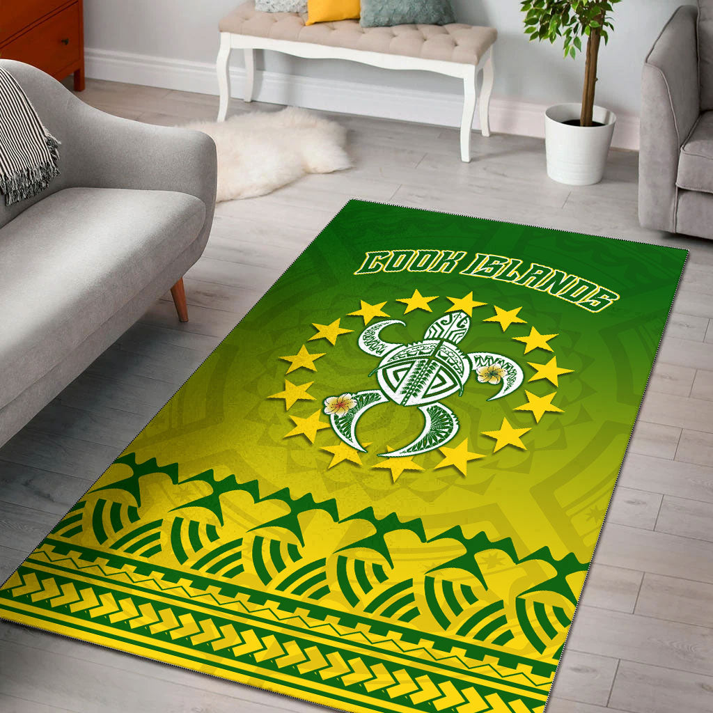 Cook Islands Turtle With Tribal Area Rug - LT12 Green - Polynesian Pride