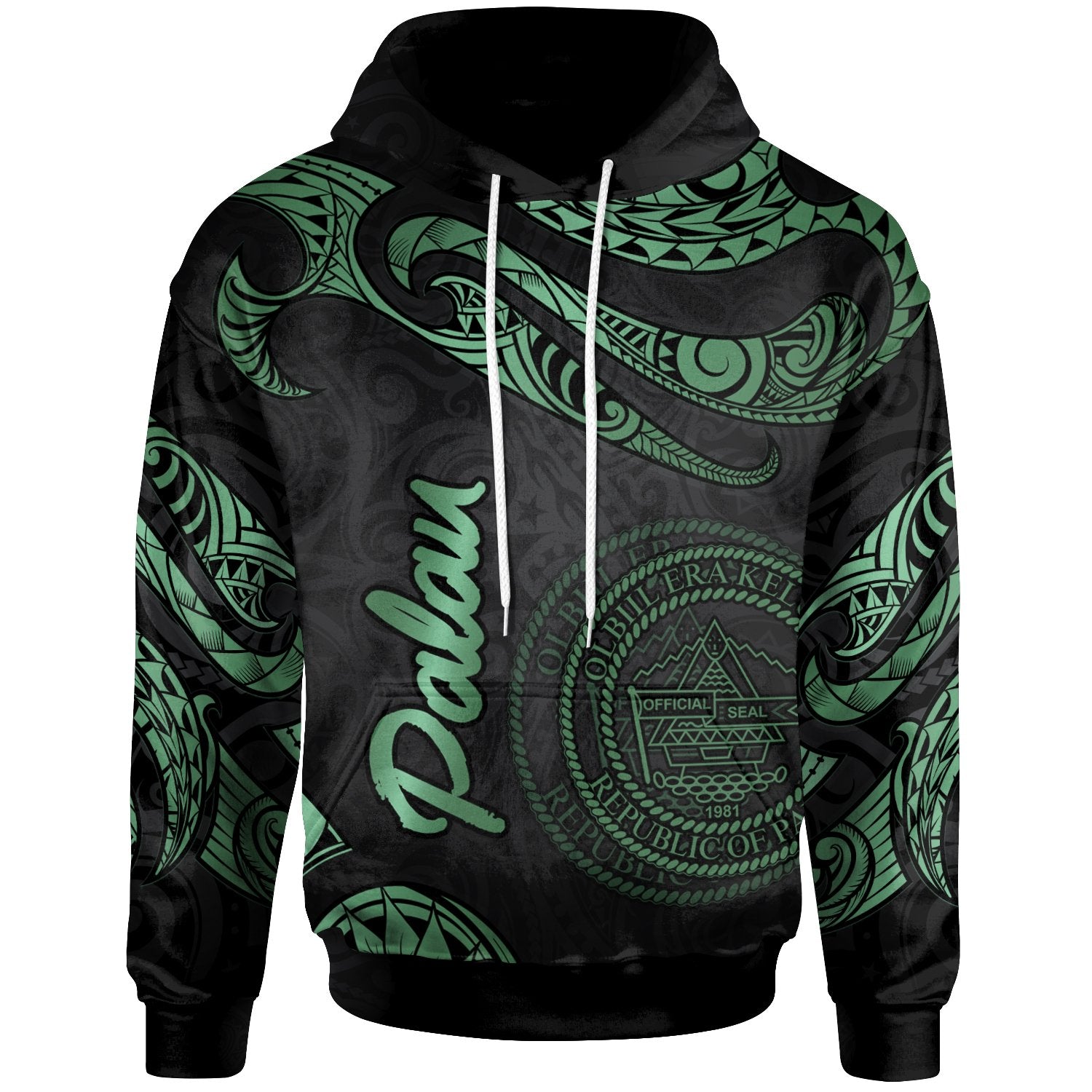 Palau Hoodie Polynesian Tattoo Green Version Unisex Green - Polynesian Pride