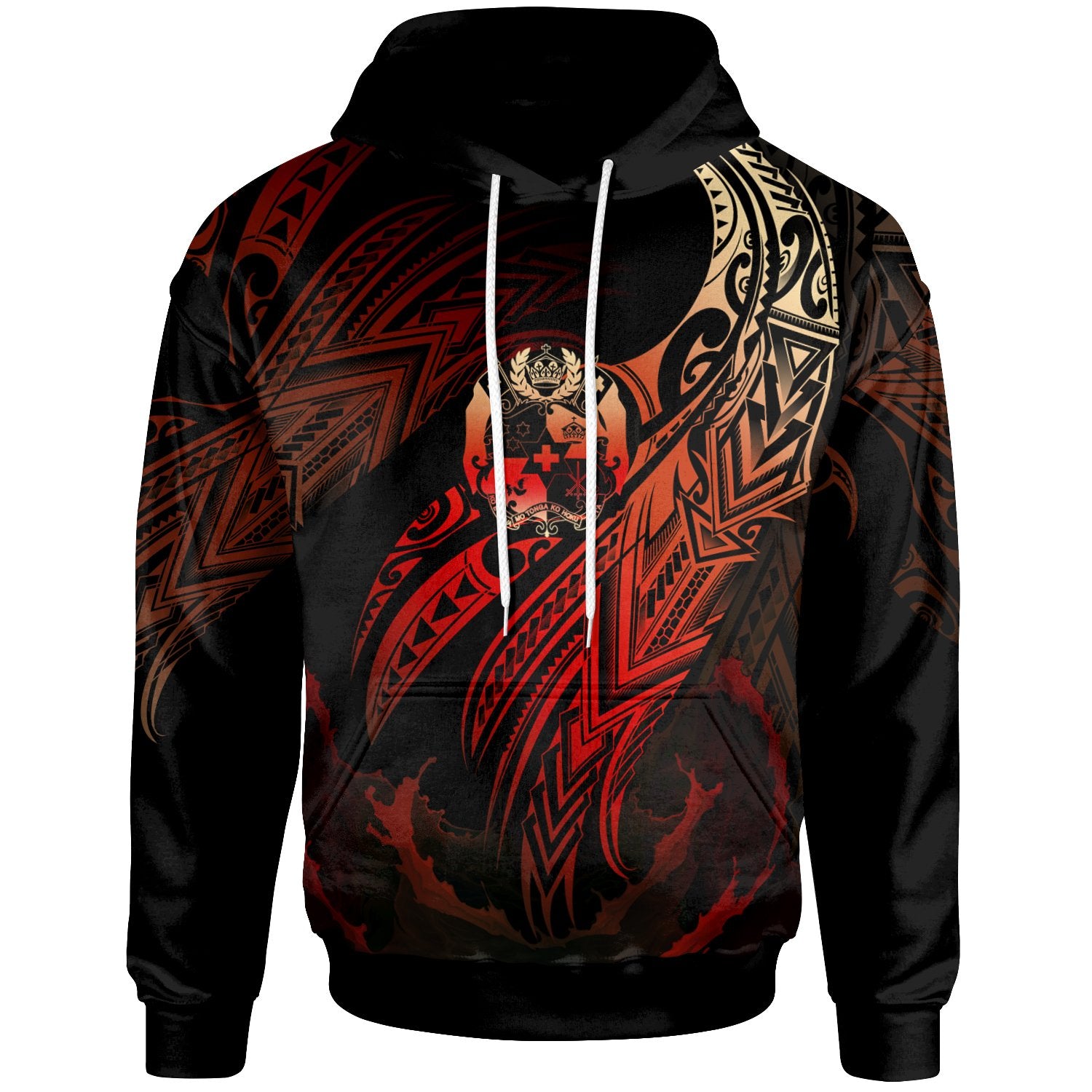 Tonga Polynesian Hoodie Legend Red Version Unisex Black - Polynesian Pride