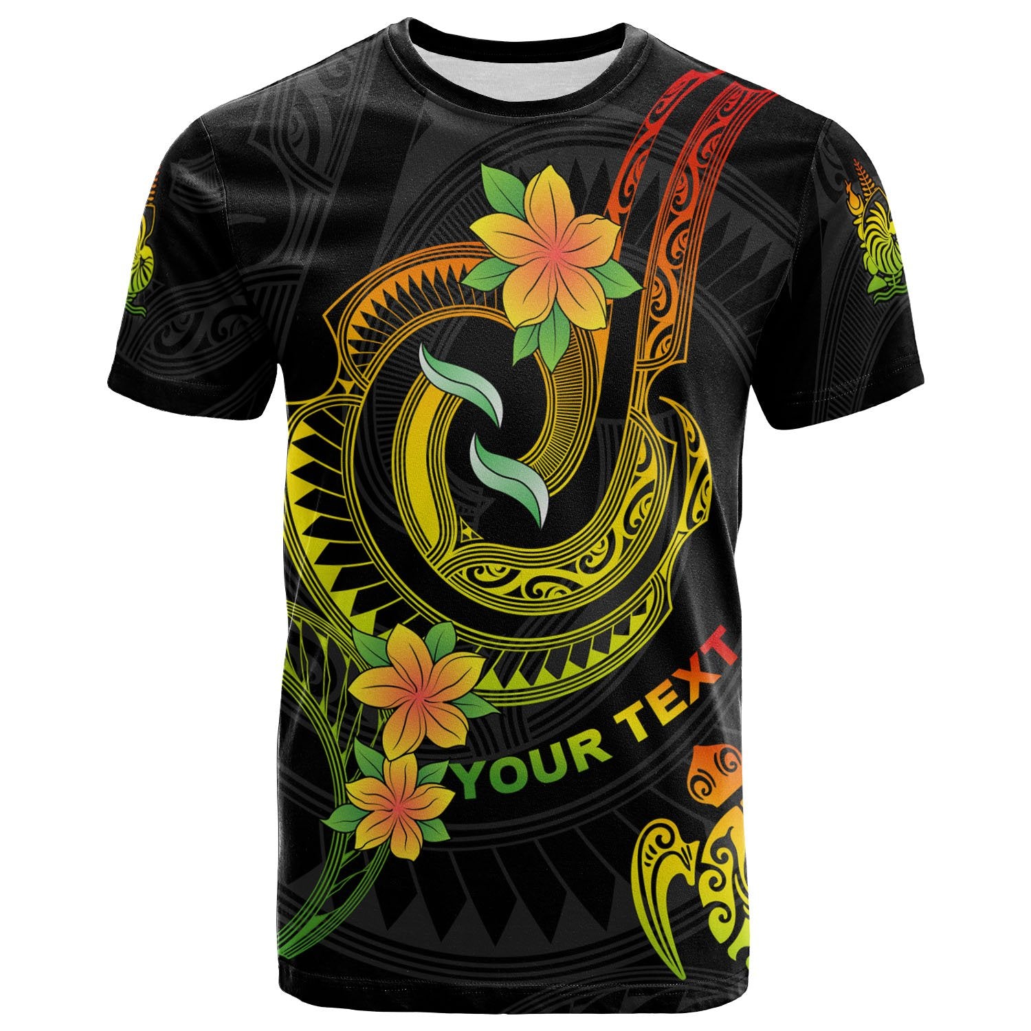 New Caledonia Custom T Shirt Reggae Plumeria Flowers with Spiral Patterns Unisex Art - Polynesian Pride