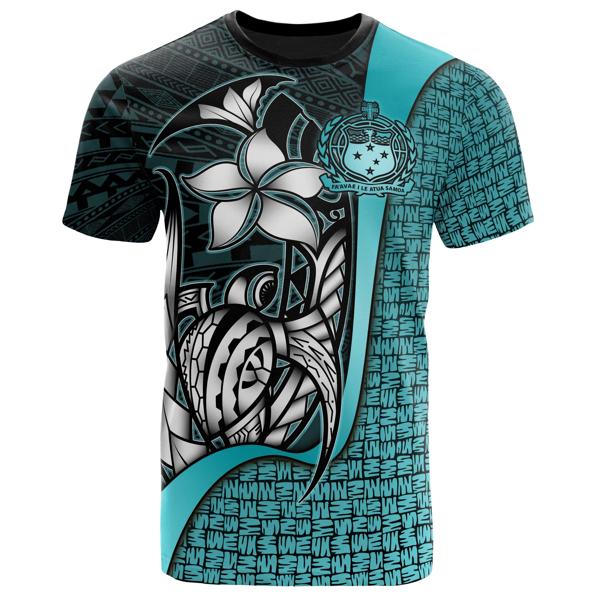 Samoa Polynesian T Shirt Samoa Turquoise Turtle with Hook Unisex TURQUOISE - Polynesian Pride