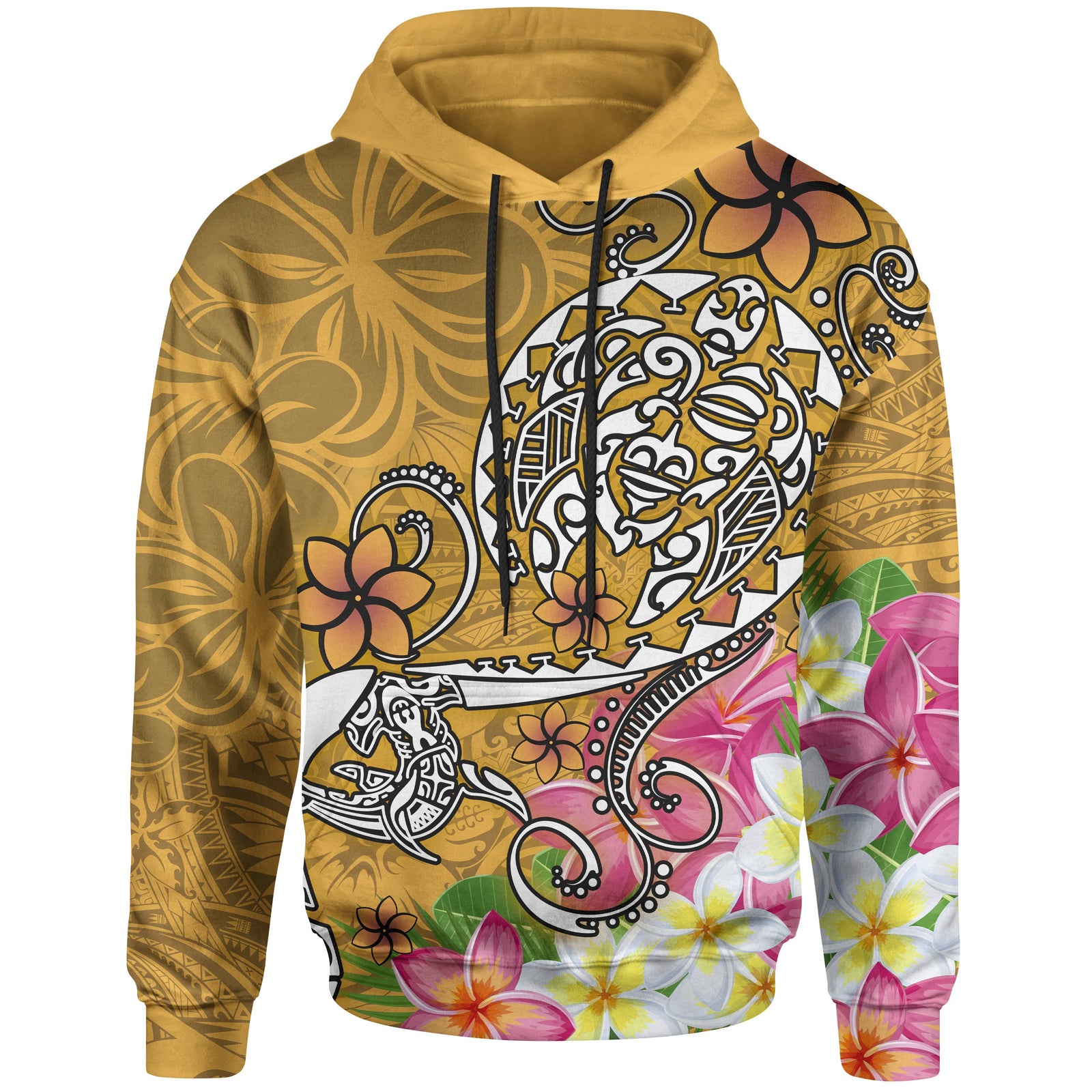 Polynesian Hoodie Turtle Plumeria Gold Color Unisex Gold - Polynesian Pride