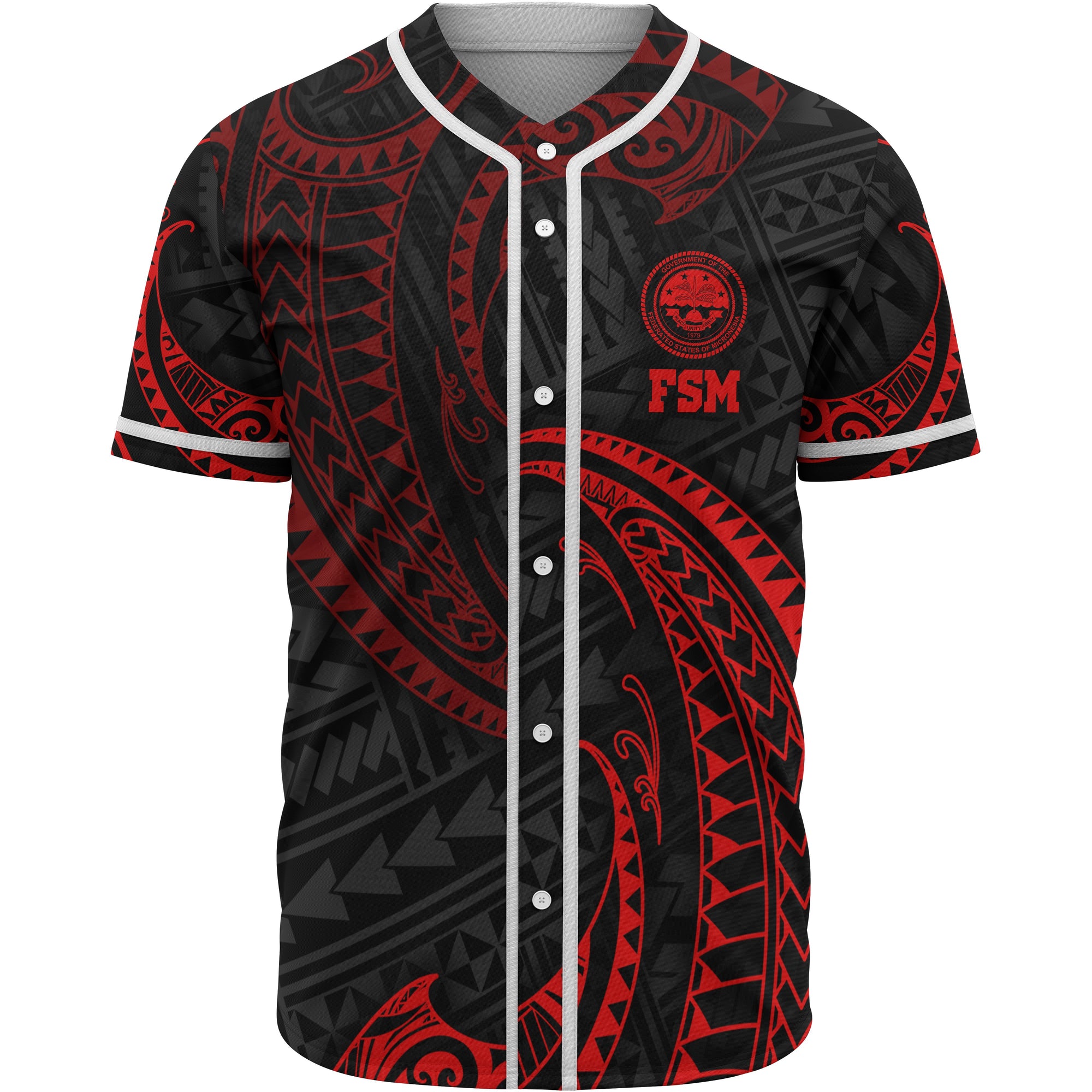 Federated States Of Micronesia Polynesian Baseball Shirt - Red Tribal Wave Unisex Red - Polynesian Pride