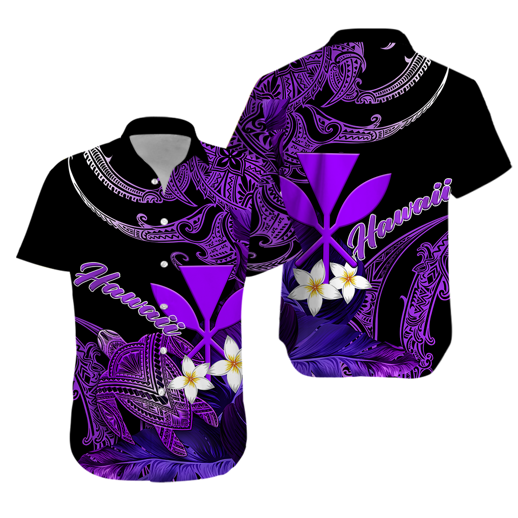 Hawaii Turtle With Plumeria Leaf Purple Hawaiian Shirt - LT12 Unisex Black - Polynesian Pride