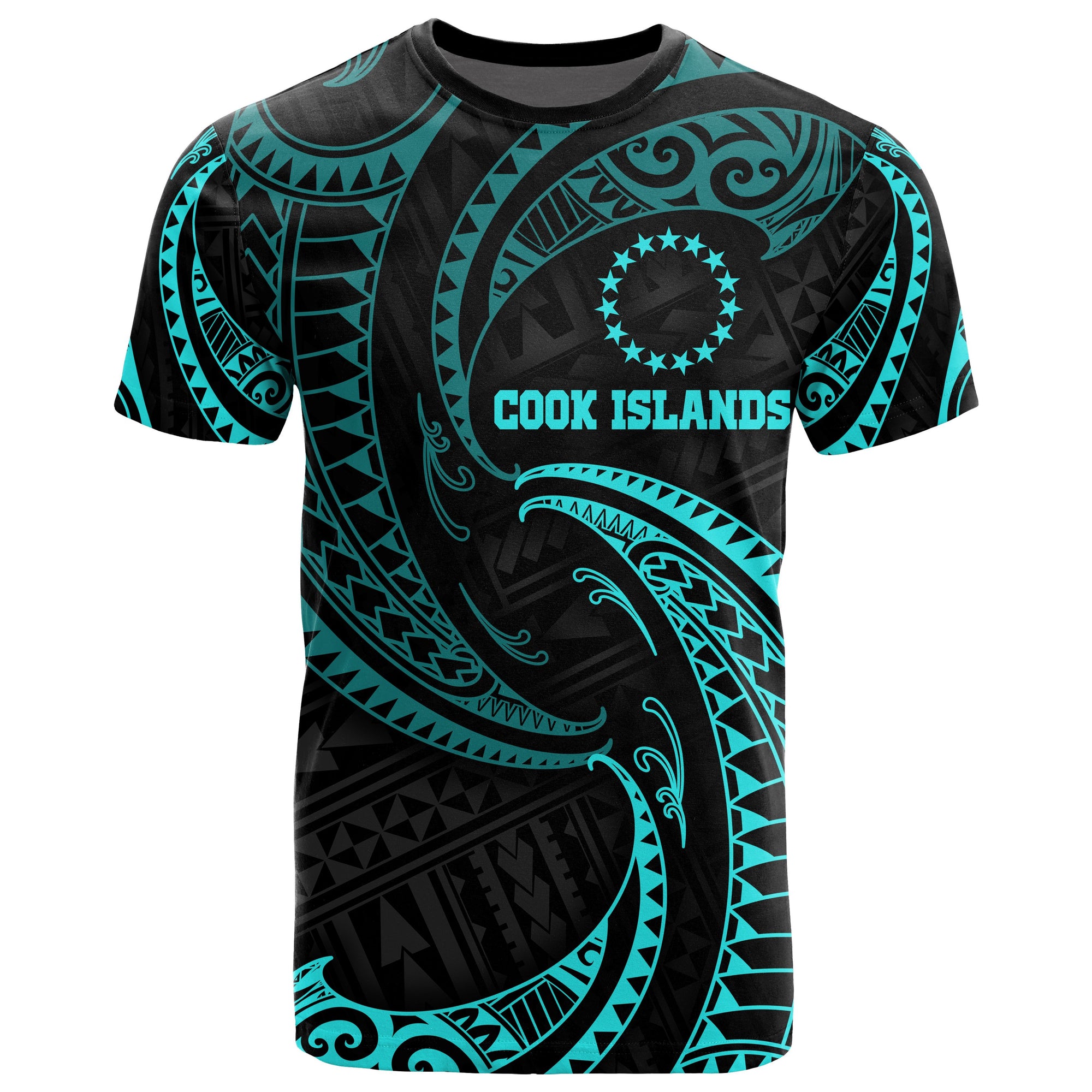 Cook Islands Polynesian All Over T Shirt Neon Blue Tribal Wave Unisex Neon Blue - Polynesian Pride