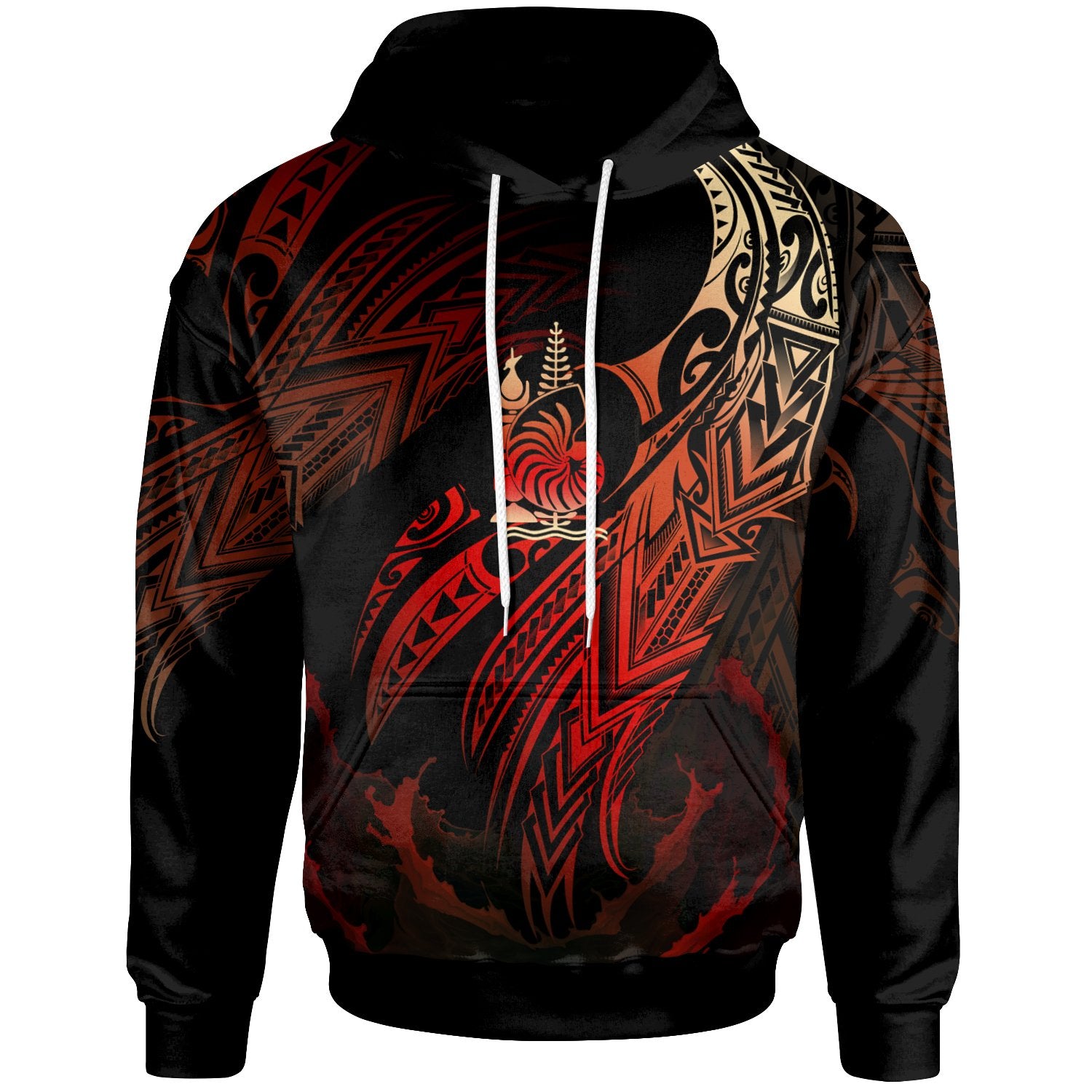 New Caledonia Polynesian Hoodie Legend Red Version Unisex Black - Polynesian Pride