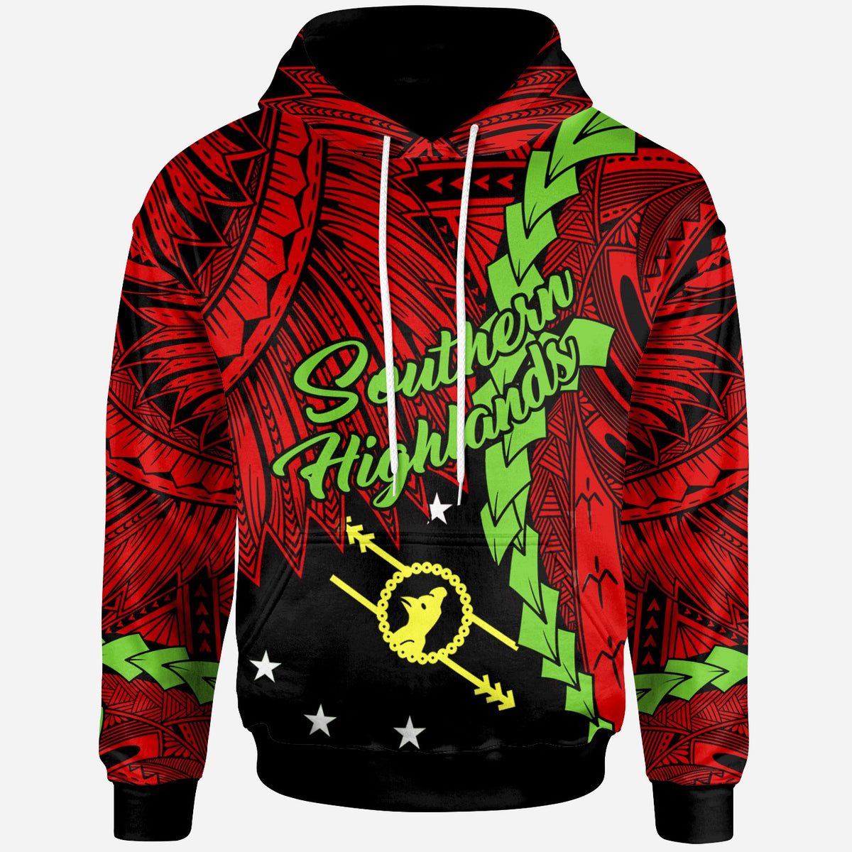 Papua New Guinea Southern Highlands Province Polynesian Hoodie Tribal Wave Tattoo Unisex Red - Polynesian Pride