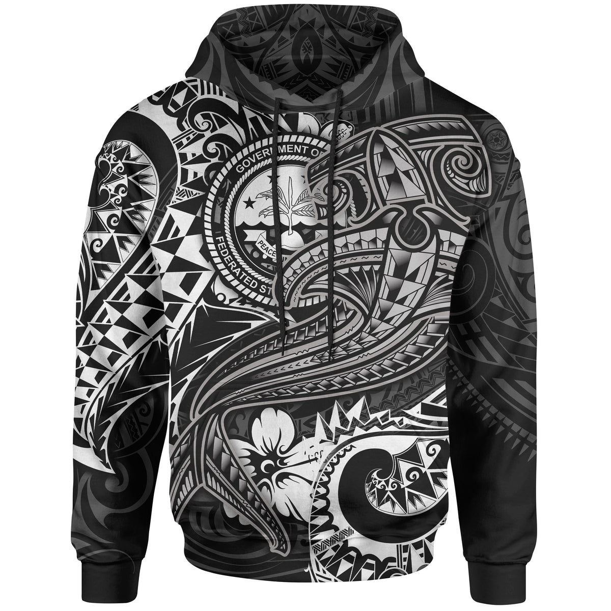 FSM Hoodie White Shark Polynesian Tattoo Unisex White - Polynesian Pride