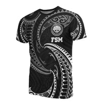 Federated States of Micronesia All Over T Shirt White Tribal Wave Unisex Black - Polynesian Pride