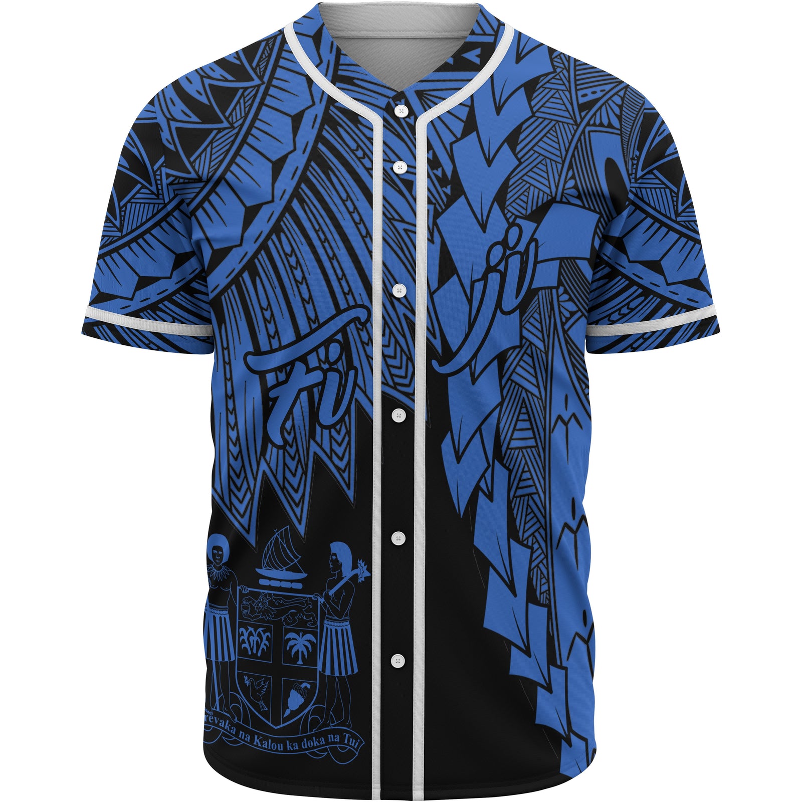 Fiji Polynesian Baseball Shirt - Tribal Wave Tattoo Blue Unisex Blue - Polynesian Pride