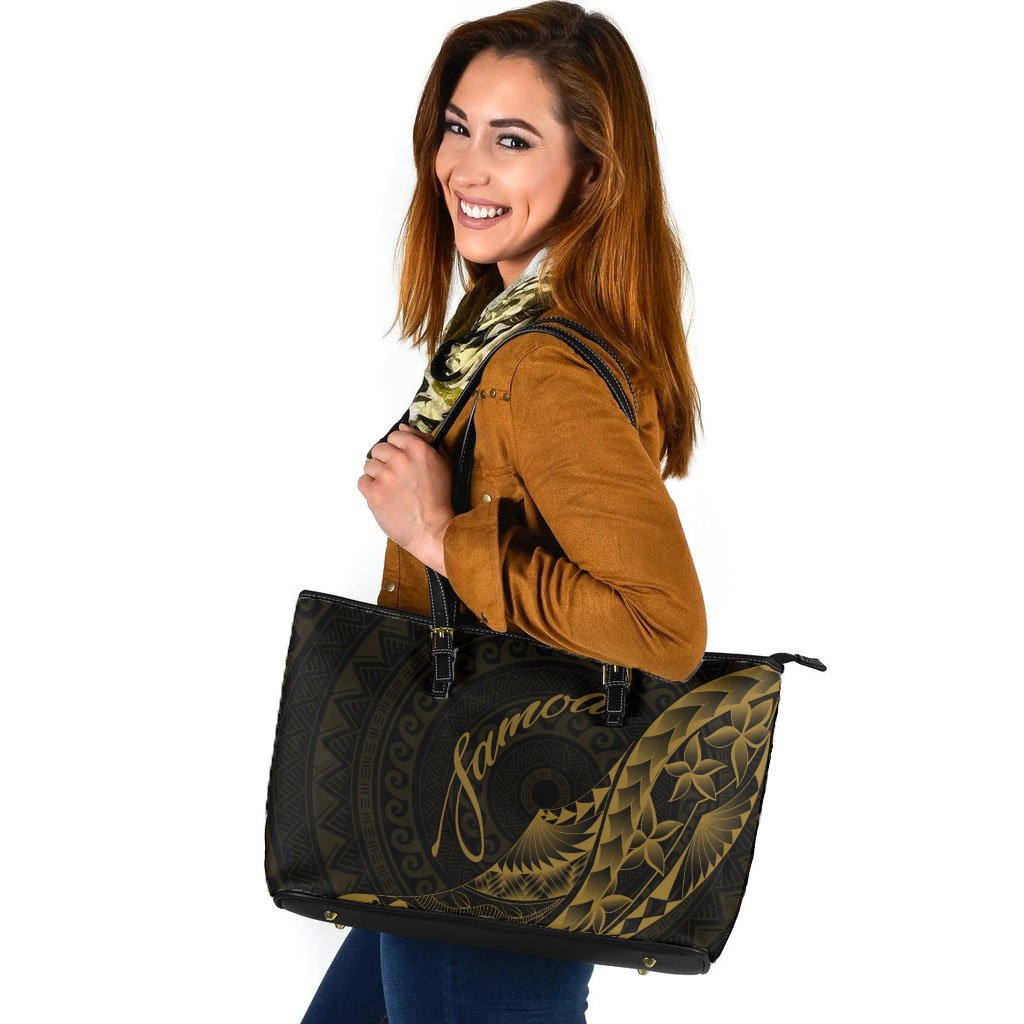 Samoa Leather Tote - Polynesian Pattern Style Gold Color Gold - Polynesian Pride