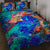 Tahiti Polynesian Quilt Bed Set - Tahiti Flag Turtle Coral Treasure BLUE - Polynesian Pride