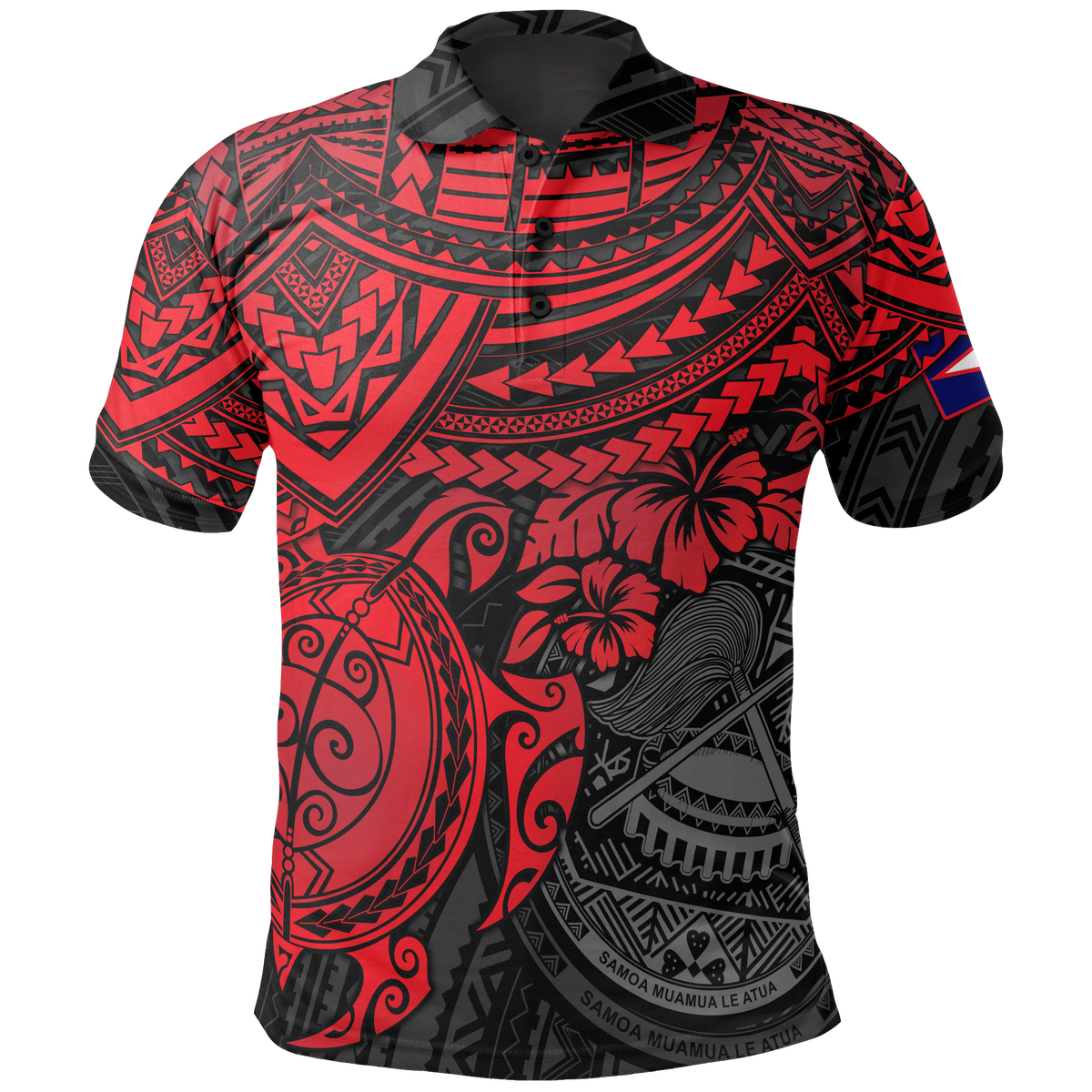 American Samoa Polo Shirt Amerika Samoa Flag Seal Red Turtle Hibiscus Unisex RED - Polynesian Pride
