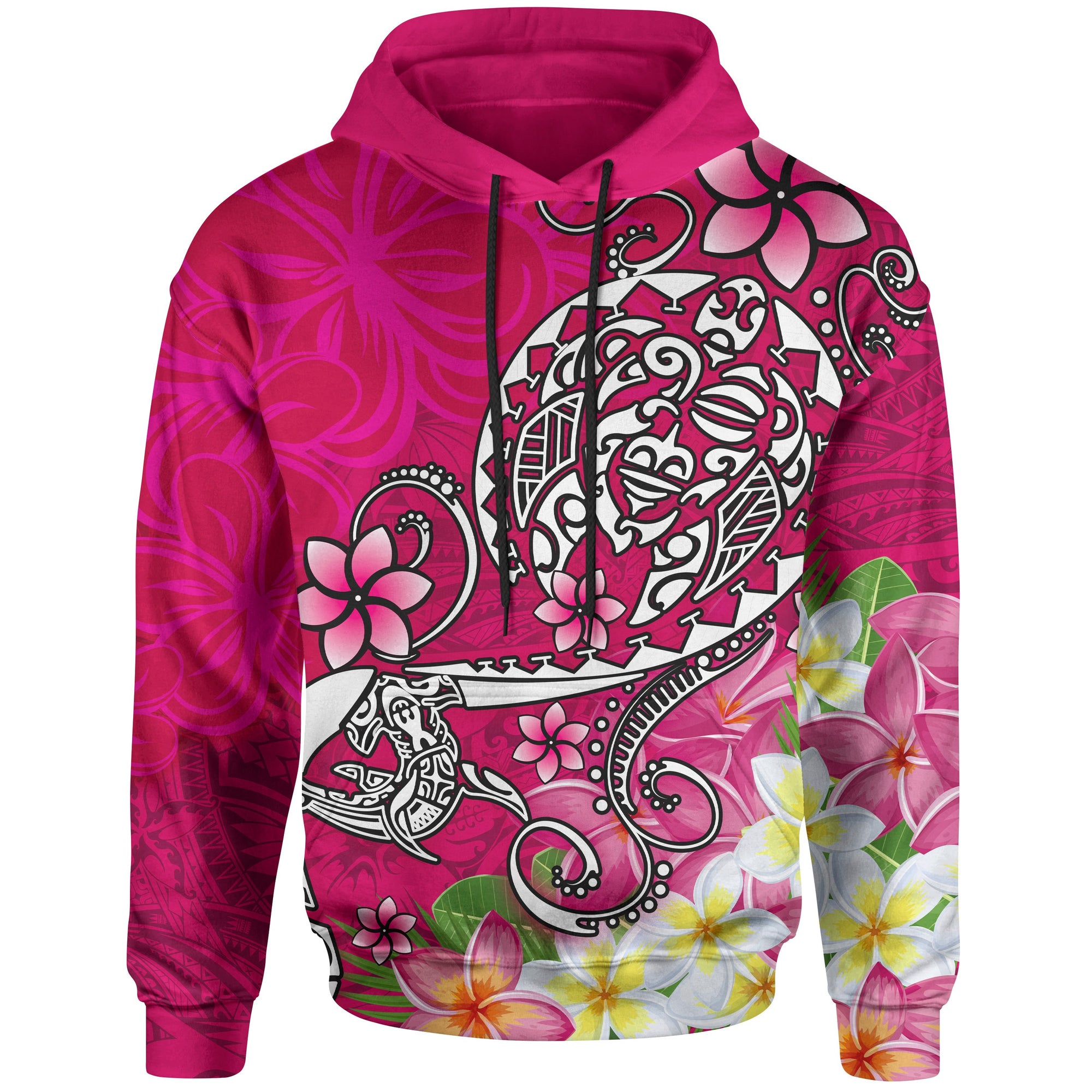 Polynesian Hoodie Turtle Plumeria Pink Color Unisex Pink - Polynesian Pride