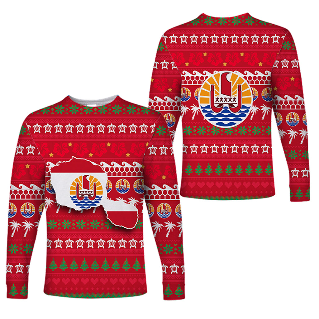 Tahiti Christmas Long Sleeve Shirt - Ugly Christmas - LT12 Unisex Red - Polynesian Pride