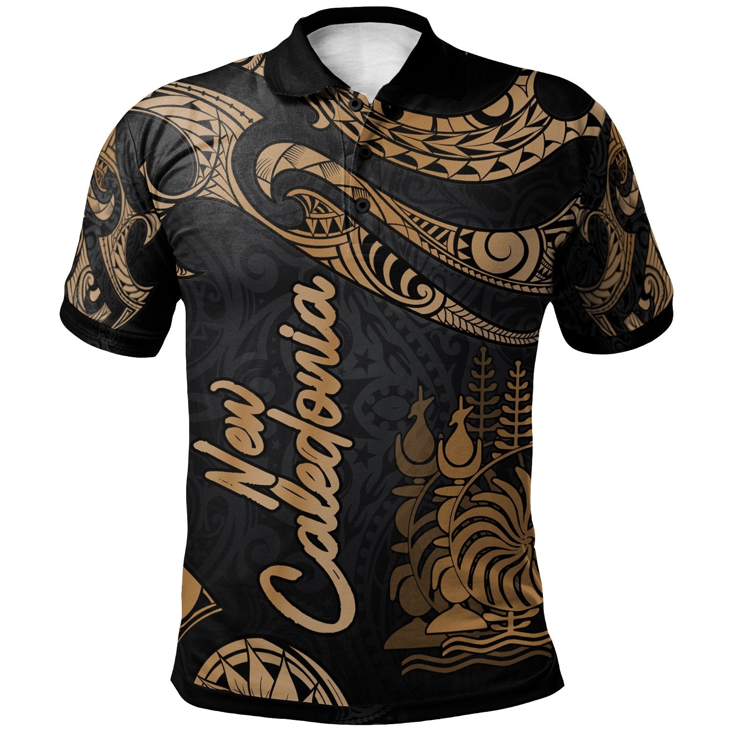 New Caledonia Polo Shirt Polynesian Tattoo Gold Version Unisex Gold - Polynesian Pride