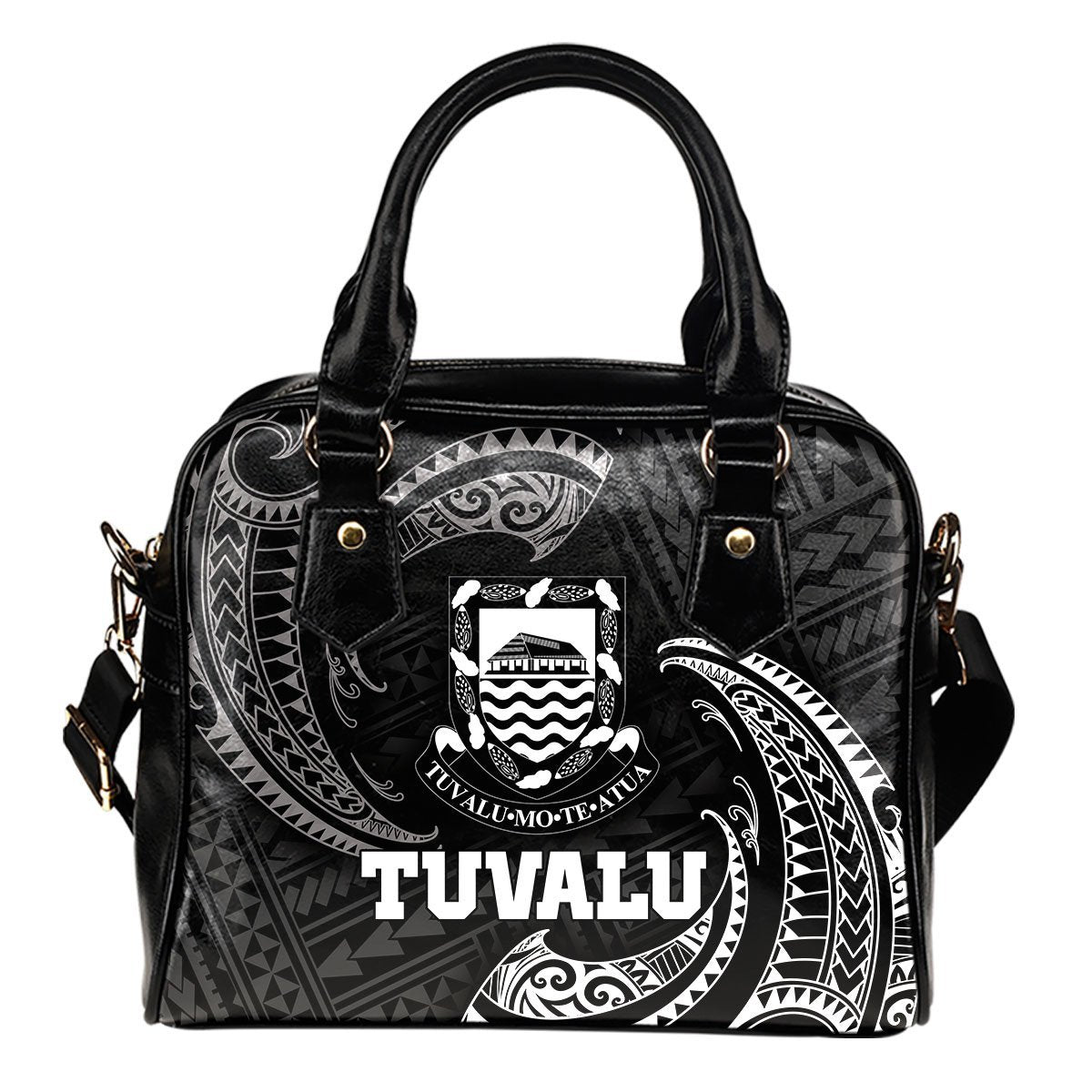 Tuvalu Polynesian Shoulder Handbag - White Tribal Wave One Size Black - Polynesian Pride