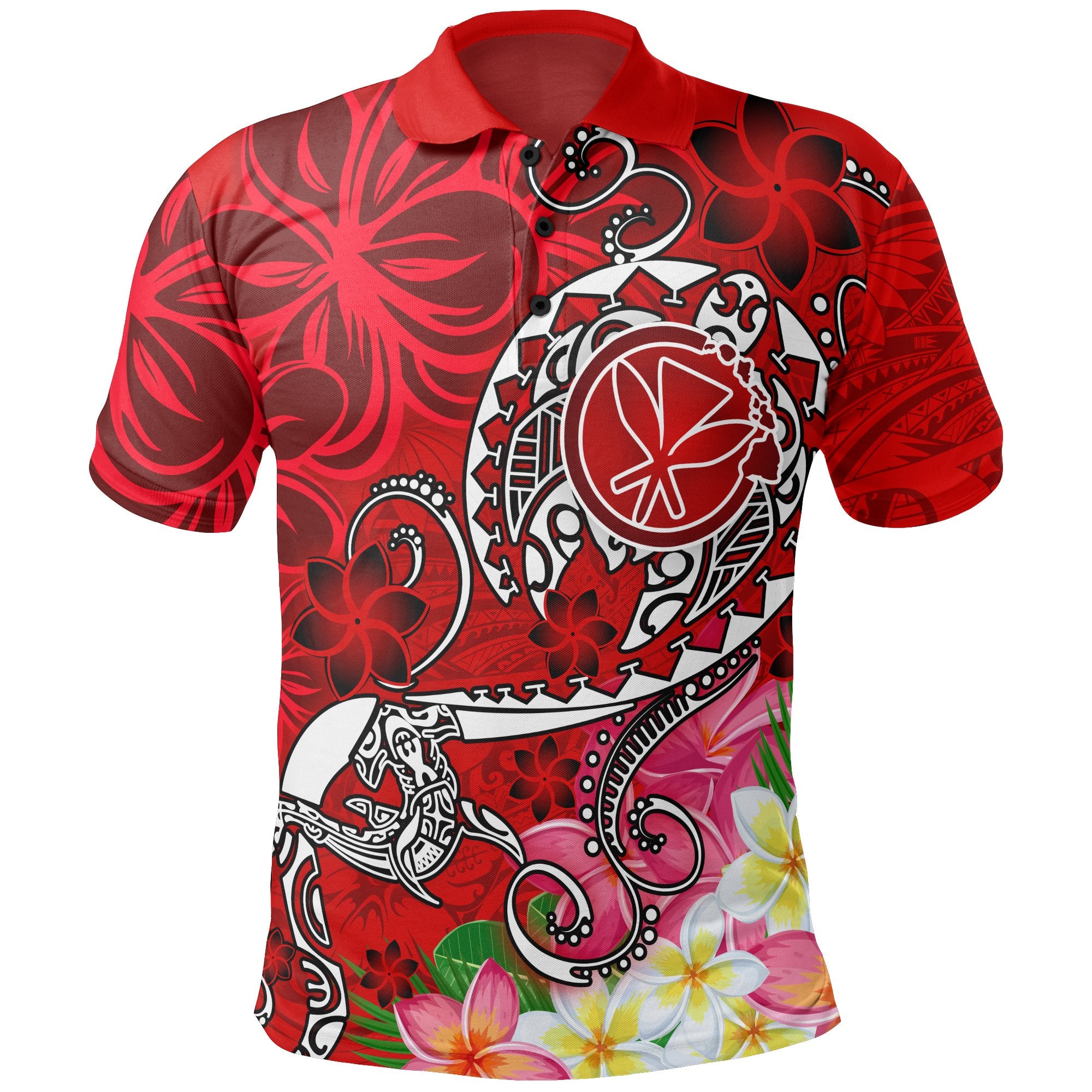 Hawaii Polo Shirt Turtle Plumeria Polynesian Tattoo Red Color Unisex Red - Polynesian Pride