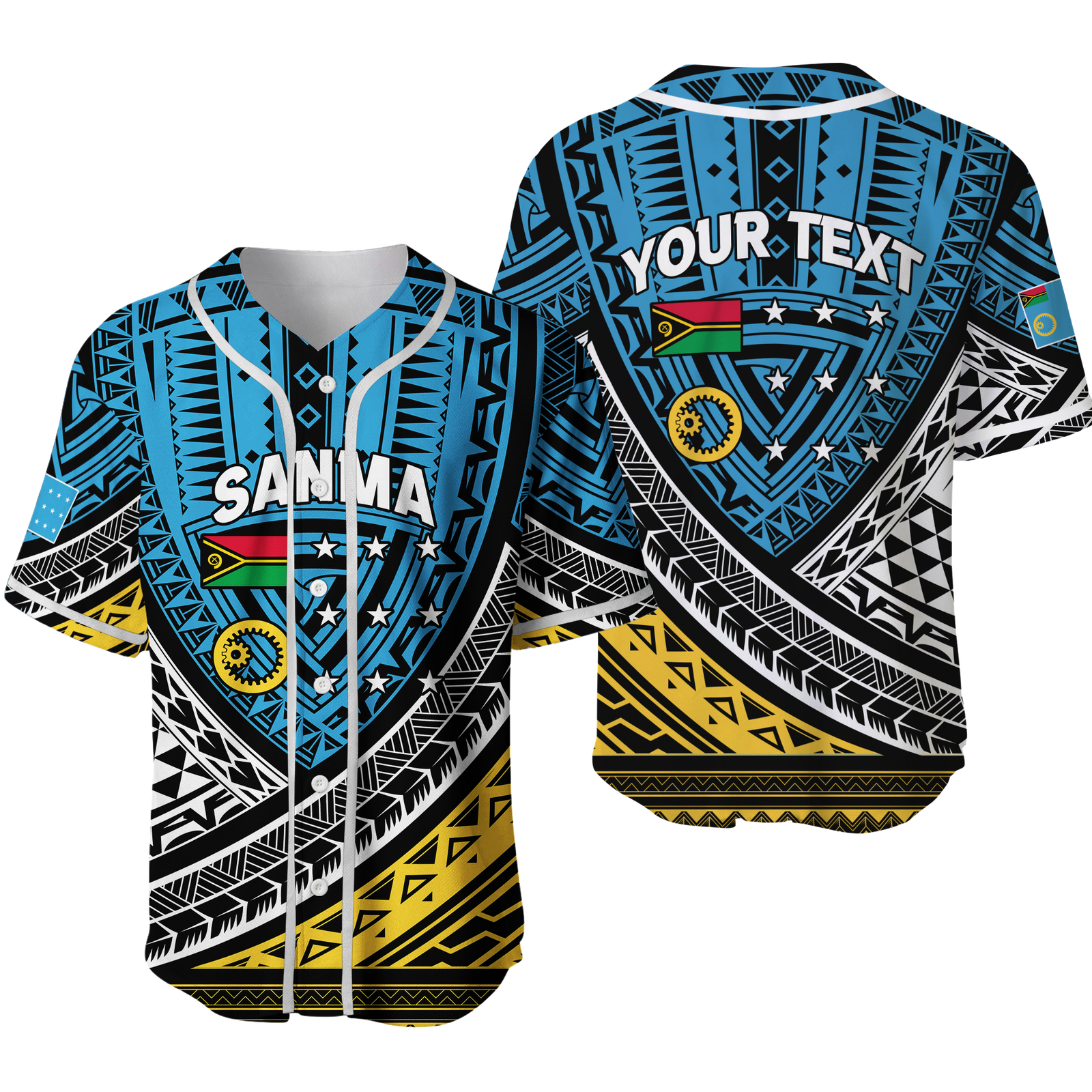 (Custom Personalised) Vanuatu Sanma Province Tribal Pattern Baseball Jersey - LT12 Unisex Blue - Polynesian Pride