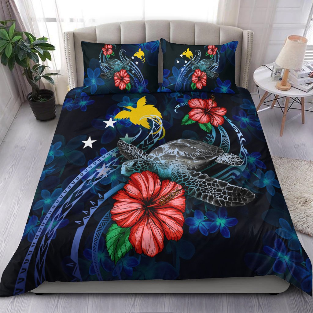 Papua New Guinea Polynesian Bedding Set - Blue Turtle Hibiscus Blue - Polynesian Pride