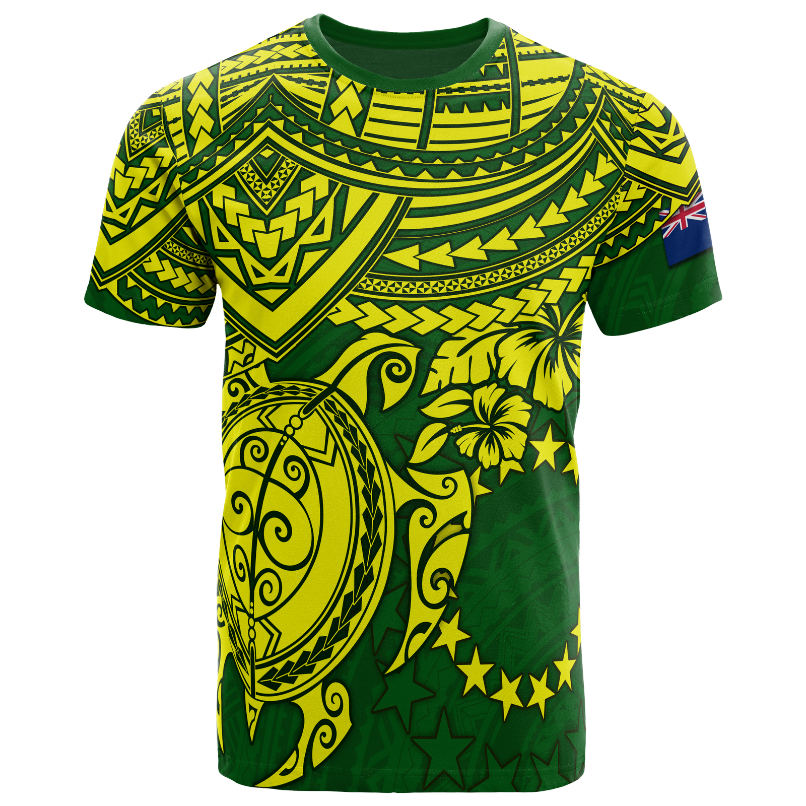 Cook Islands Polynesian T Shirt Cook Islands Flag Turtle Hibiscus Unisex Yellow - Polynesian Pride