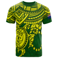 Cook Islands Polynesian T Shirt Cook Islands Flag Turtle Hibiscus Unisex Yellow - Polynesian Pride