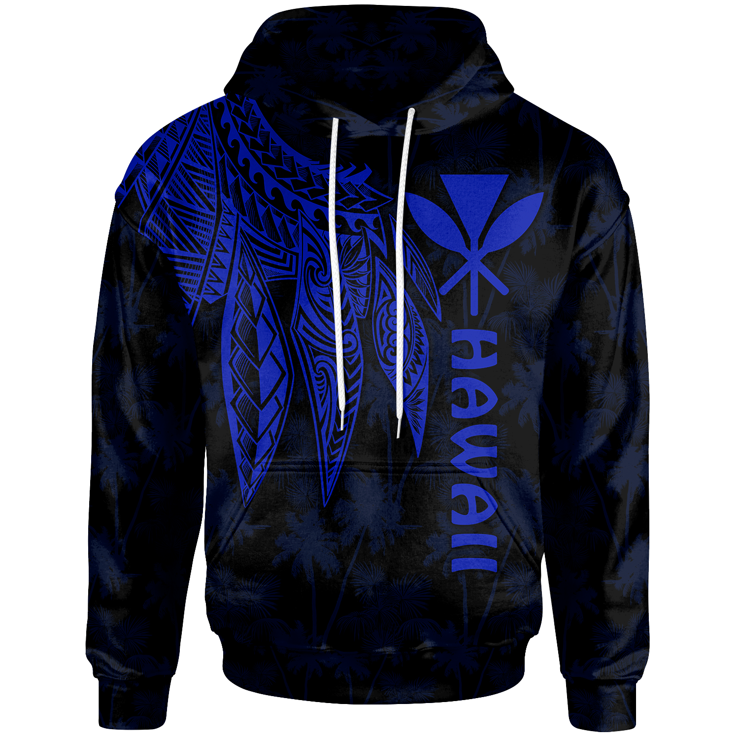 Polynesian Hawaii Kanaka Maoli Zip up Hoodie Polynesian Wings (Blue) Unisex Blue - Polynesian Pride