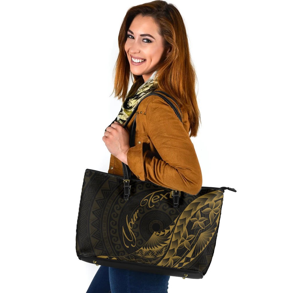 Samoa Leather Tote - Custom Personalised Polynesian Pattern Style Gold Color Gold - Polynesian Pride