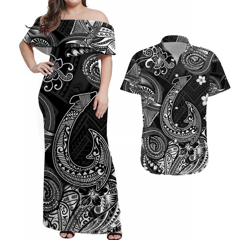 Hawaii Fish Hook Polynesian Matching Dress and Hawaiian Shirt Matching Couples Outfit Unique Style Black LT8 Black - Polynesian Pride