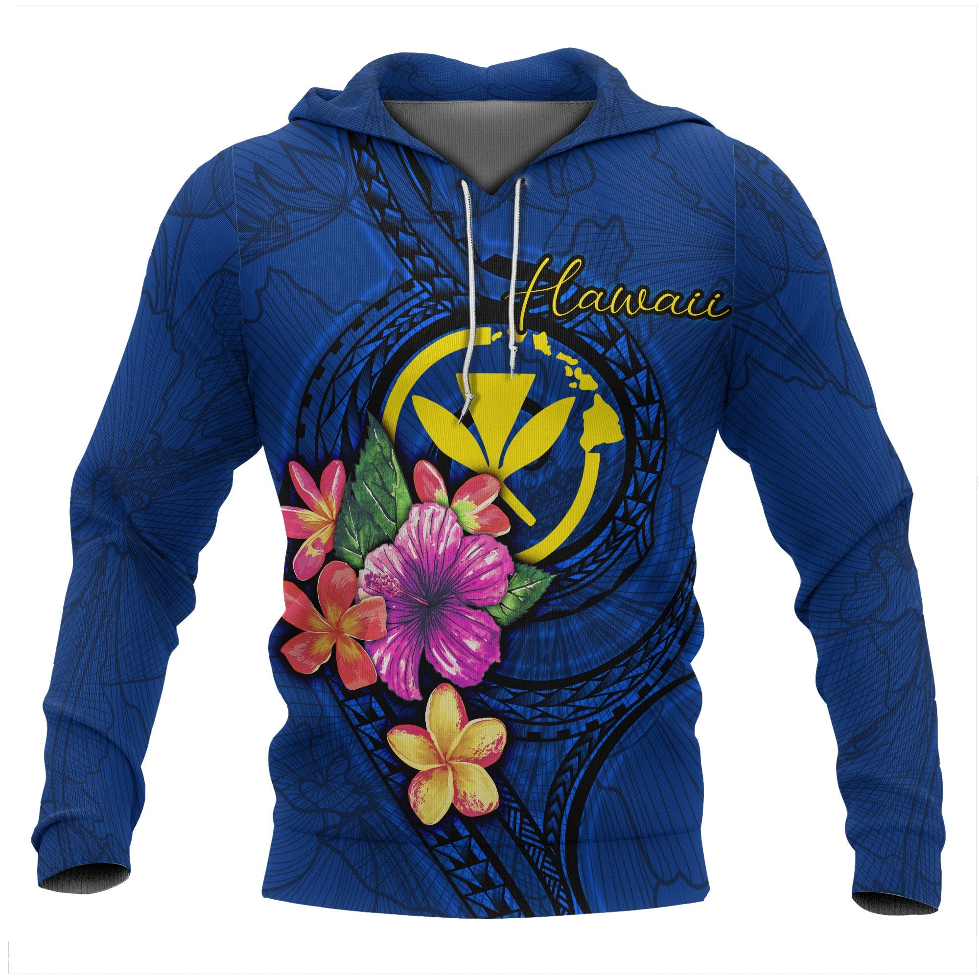 Hawaii Polynesian Hoodie Floral With Seal Blue Unisex Blue - Polynesian Pride