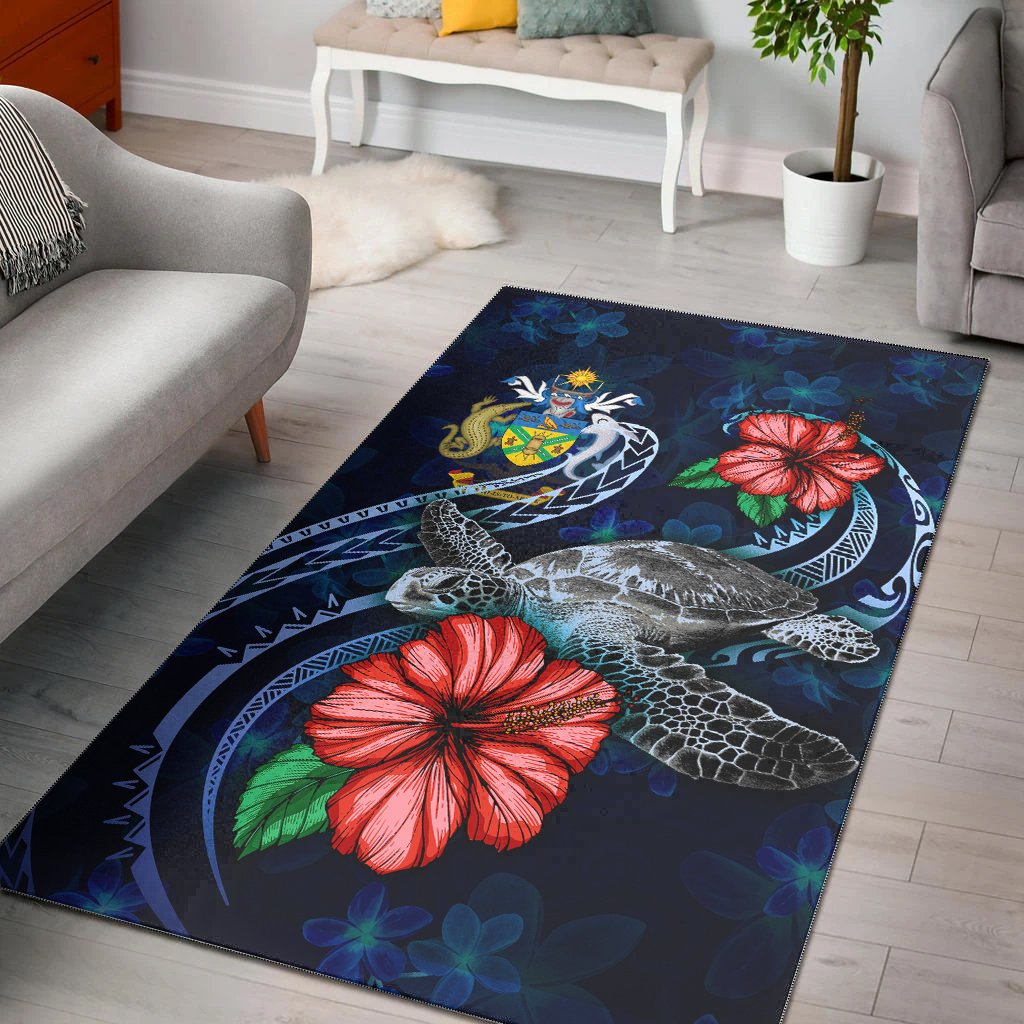 Solomon Islands Polynesian Area Rug - Blue Turtle Hibiscus Blue - Polynesian Pride