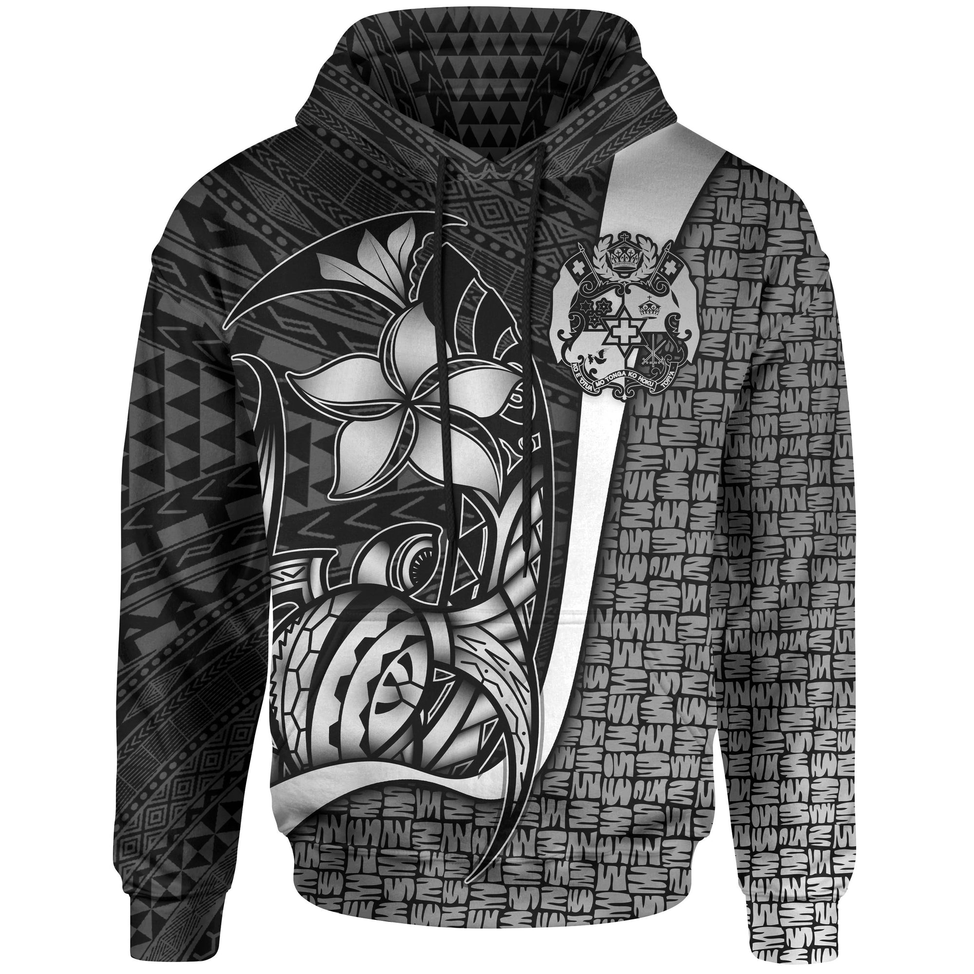 Tonga Polynesian Hoodie White Turtle with Hook Unisex WHITE - Polynesian Pride