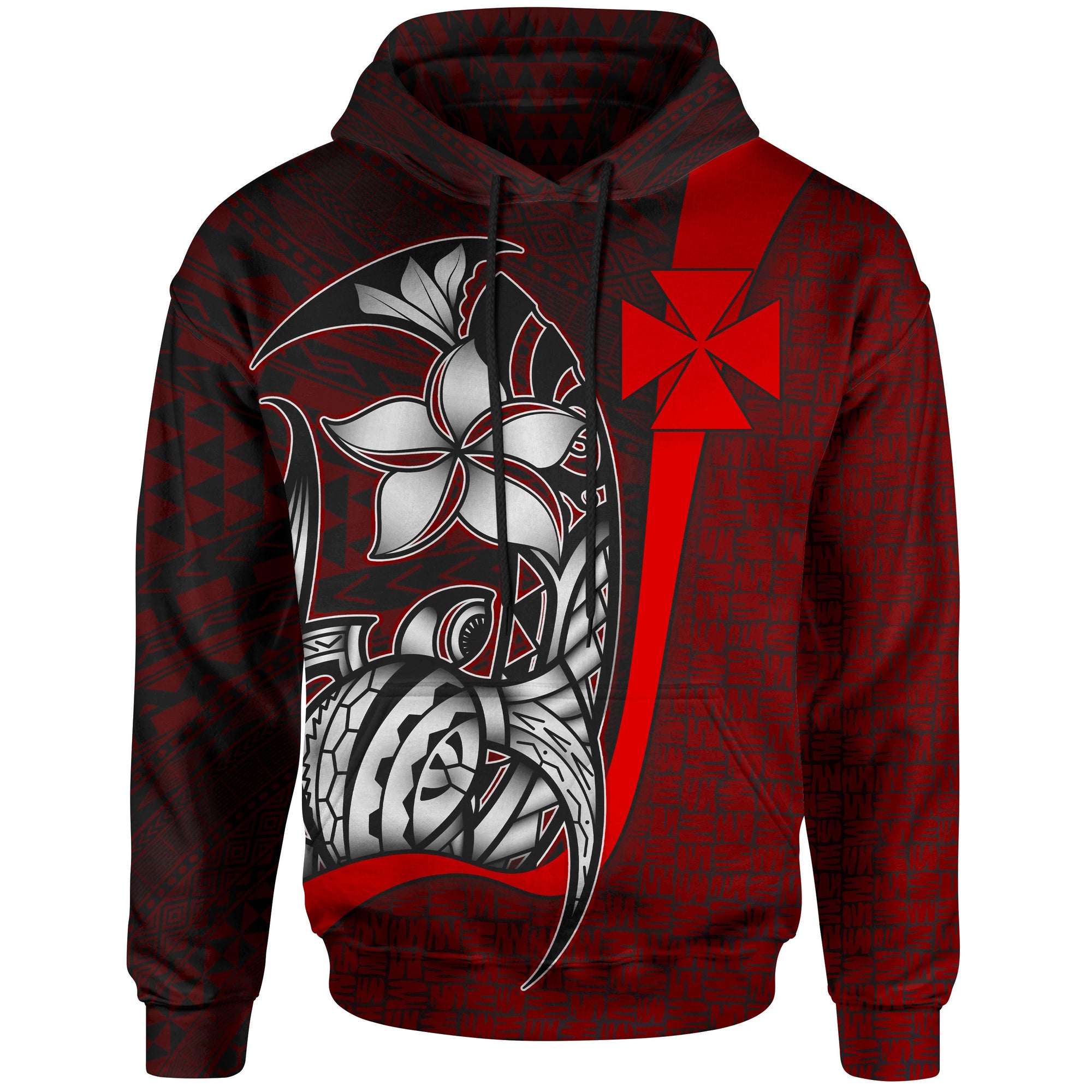 Wallisnd Futuna Polynesian Hoodie Red Turtle with Hook Unisex RED - Polynesian Pride