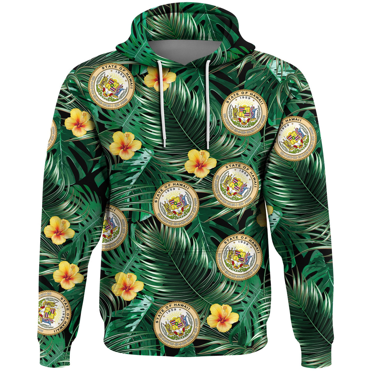 Hawaii Map Coat of Arms Tropical Summer Style Hoodie - Polynesian Pride