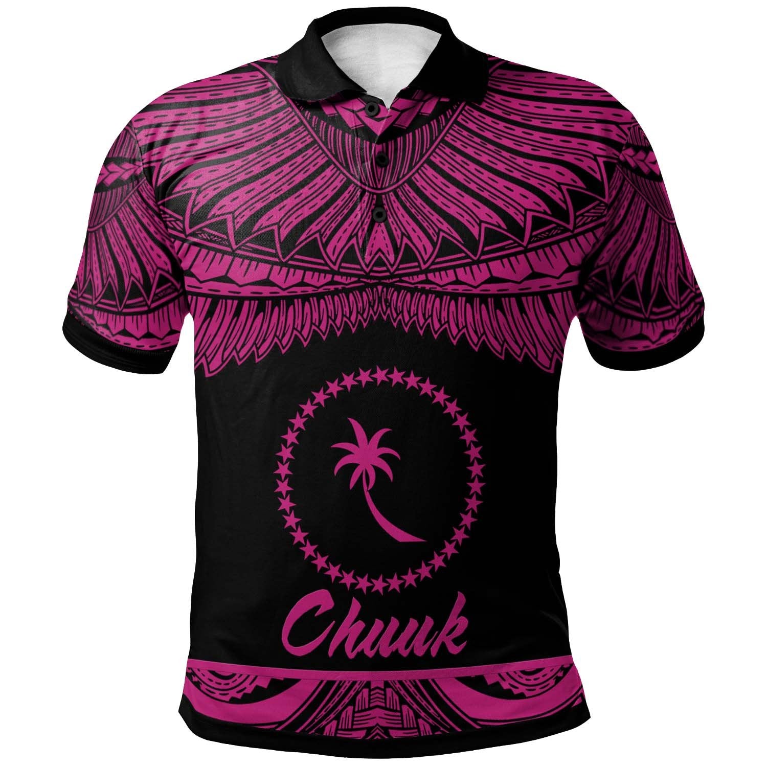 Chuuk Polo Shirt Polynesian Tattoo Pink Version Unisex Pink - Polynesian Pride